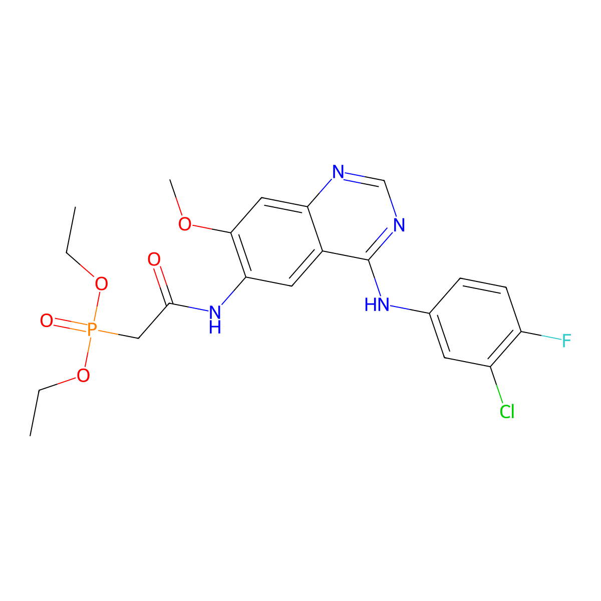 Diethyl (2-((4-((3-chloro-4-fluorophenyl)amino)-7-methoxyquinazolin-6-YL)amino)-2-oxoethyl)phosphonate molecular structure, CAS 1454307-38-0