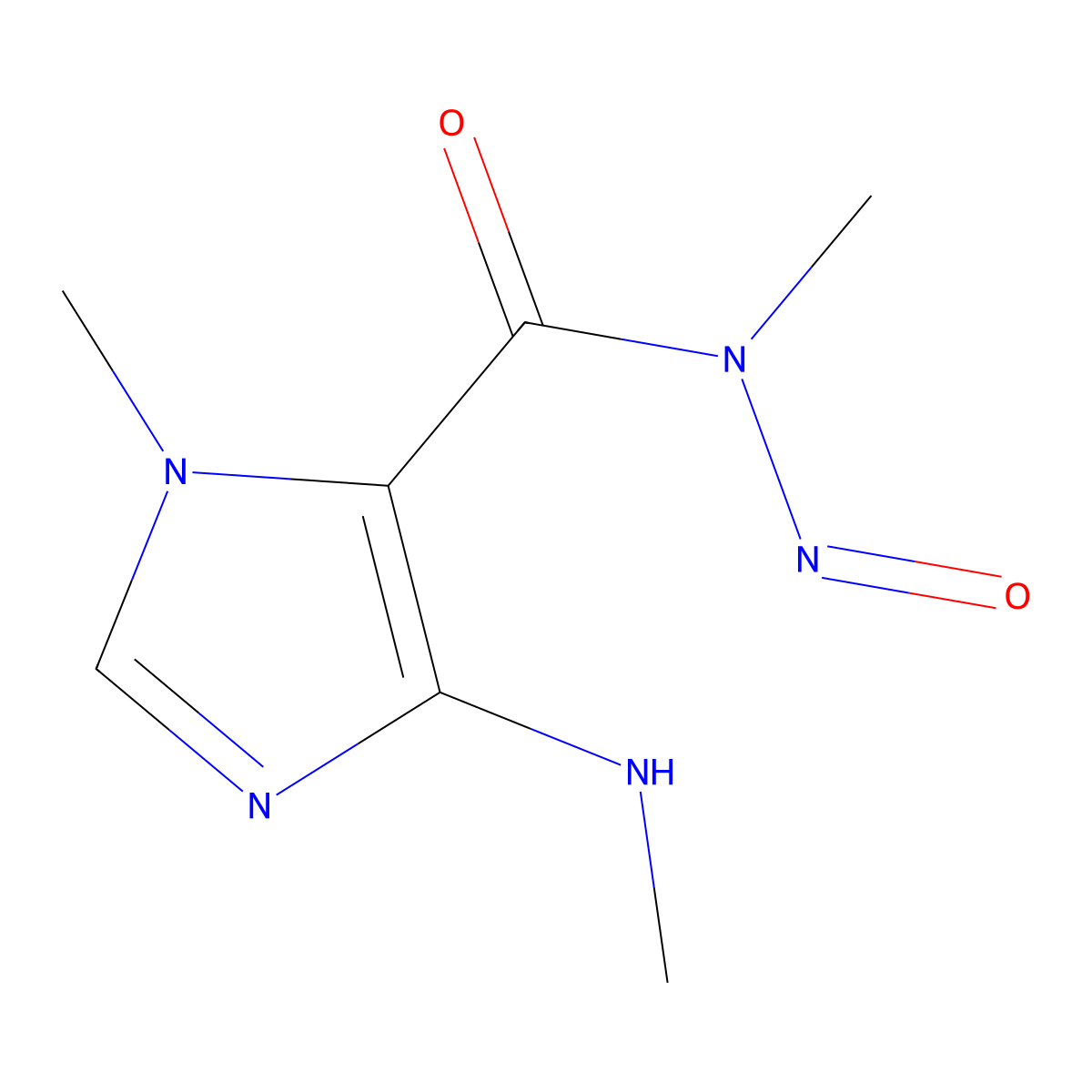 1H-Imidazole-5-carboxamide, N,1-dimethyl-4-(methylamino)-N-nitroso- molecular structure, CAS 145439-03-8