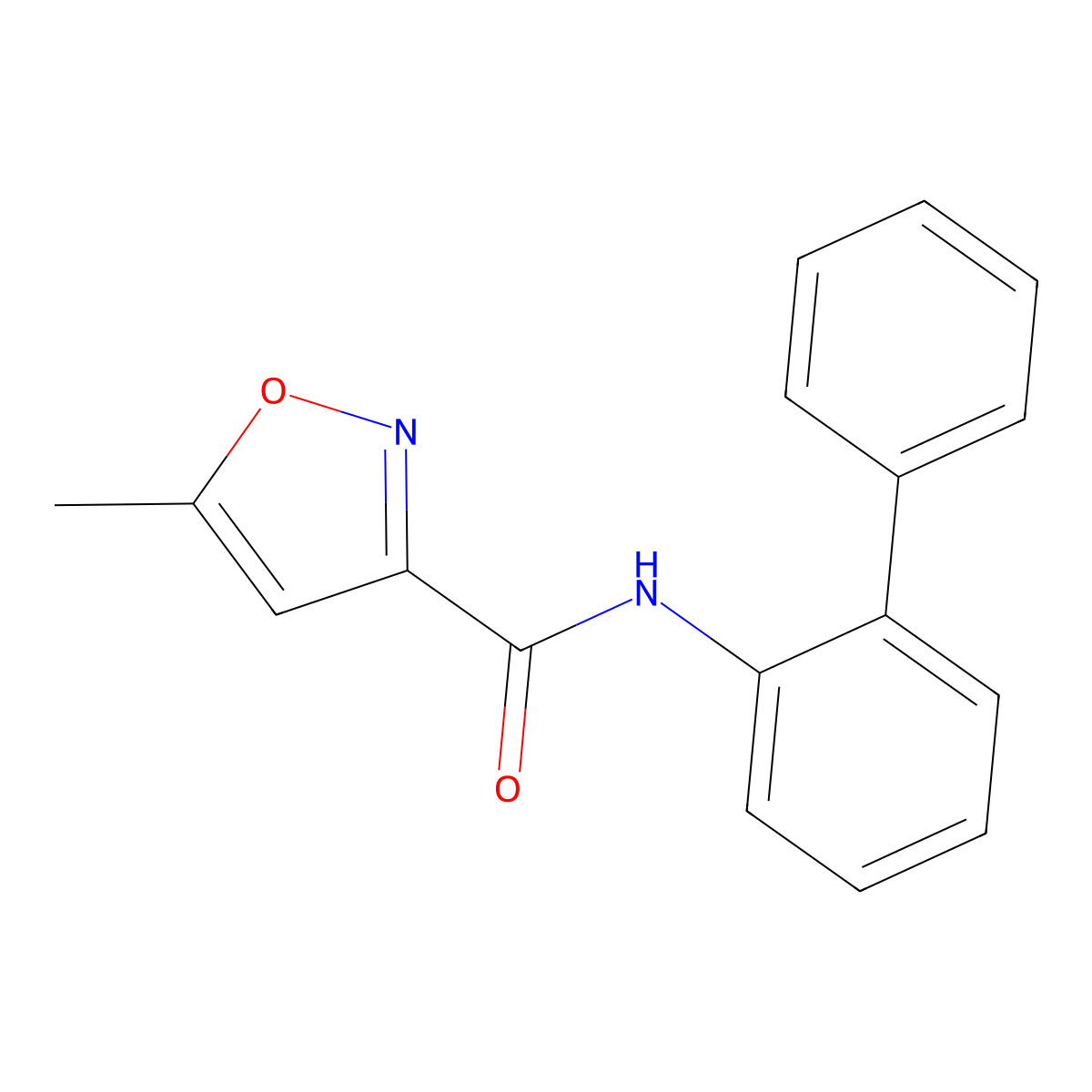 3-Isoxazolecarboxamide, N-(1,1'-biphenyl)-2-yl-5-methyl- molecular structure, CAS 145440-86-4