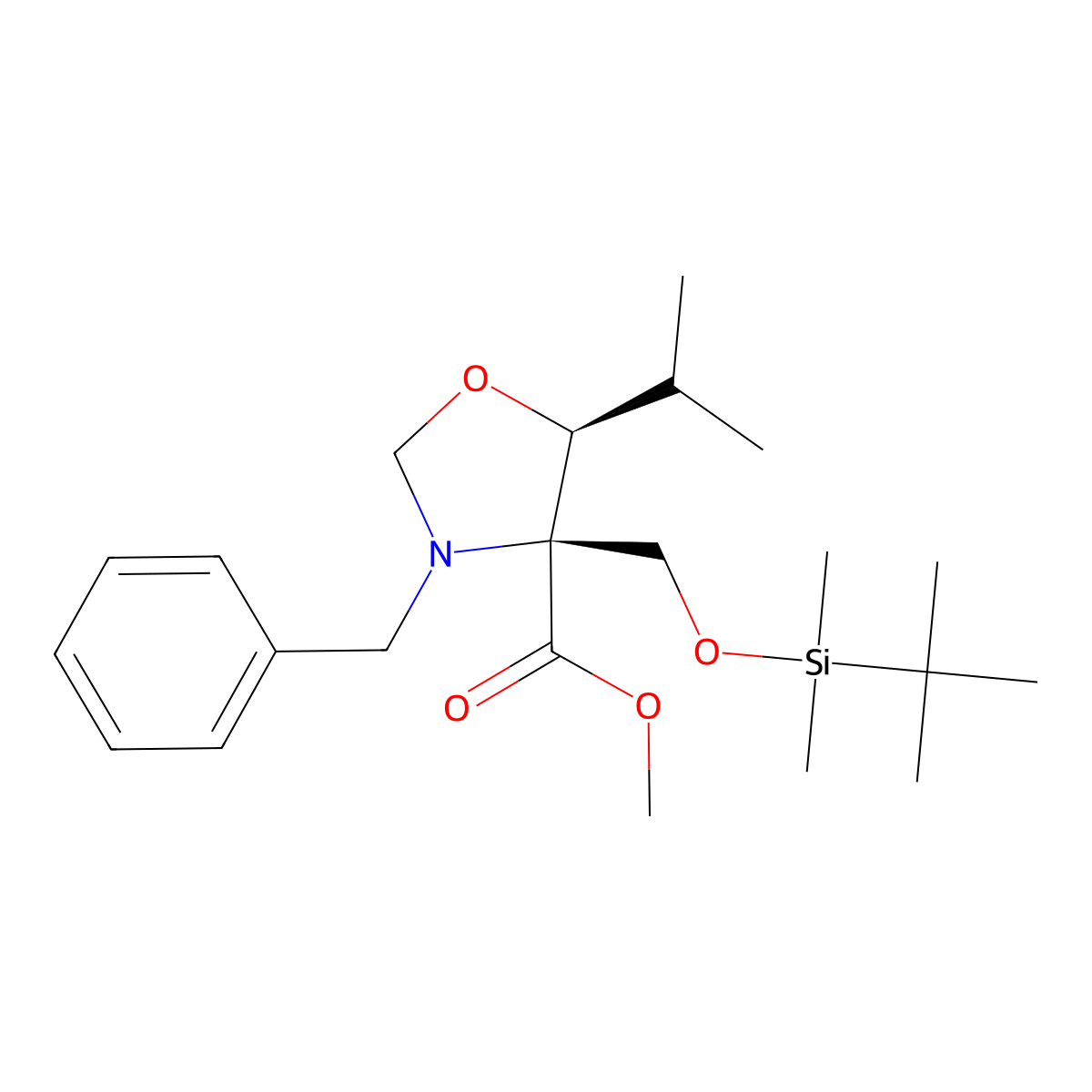 (4R,5S)-3-N-Benzyl-4-(t-butyldimethylsilyloxymethyl)-5-isopropyloxazoladine-4-carboxylic Acid, Methyl Ester molecular structure, CAS 145451-93-0