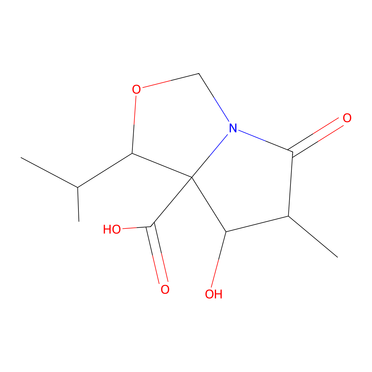 (3R,4S,5S,6S)-1-Aza-5-carboxyl-4-hydroxy-6-isopropyl-3-methyl-7-oxabicyclo[3.3.0]octan-2-one molecular structure, CAS 145451-96-3