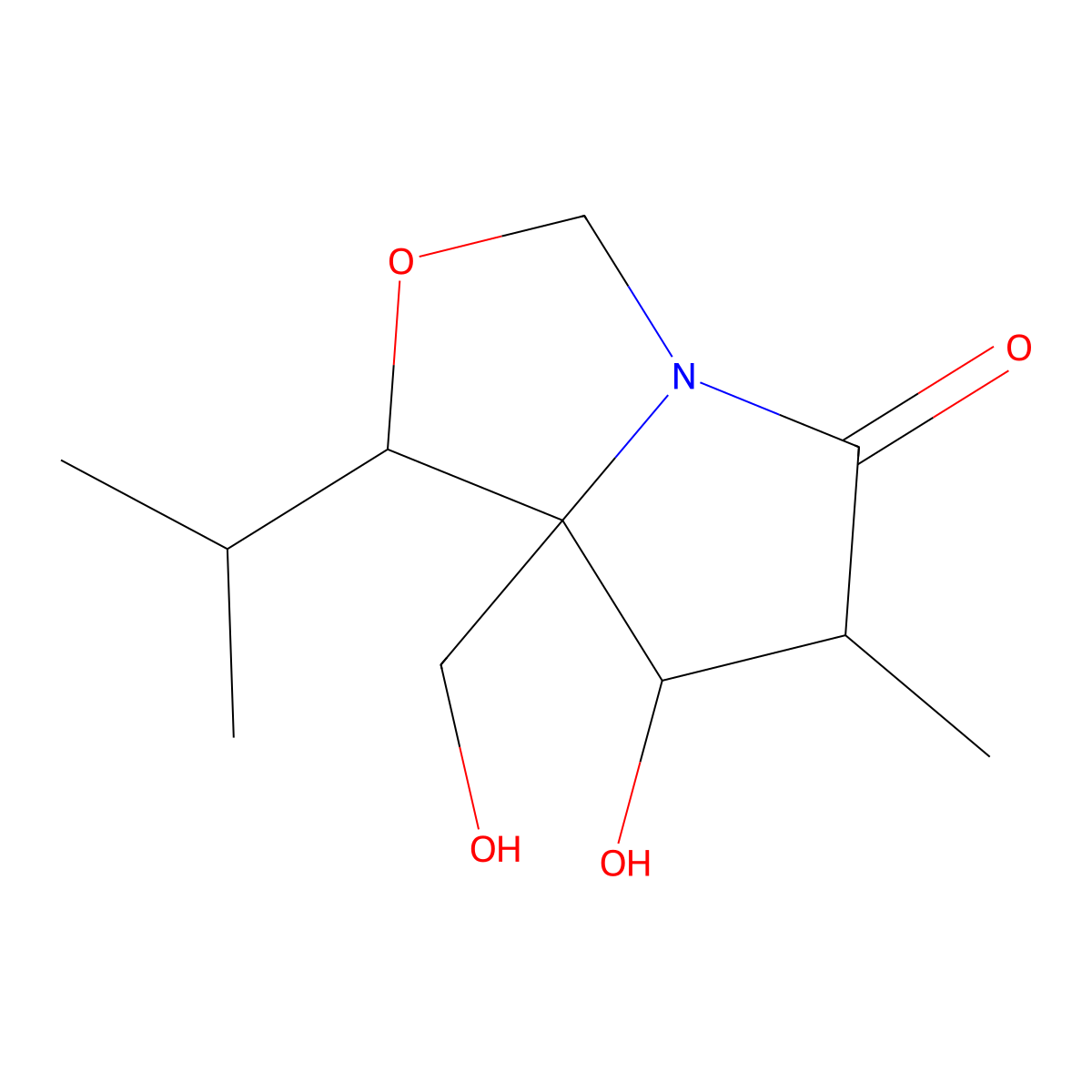 (3R,4S,5R,6S)-1-Aza-4-hydroxy-5-hydroxymethyl-6-isopropyl-3-methyl-7-oxabicycl[3.3.0]octan-2-one molecular structure, CAS 145452-02-4