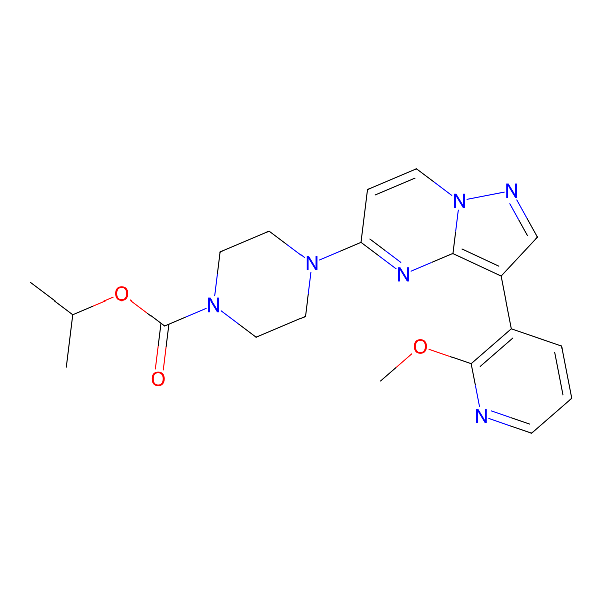 4-[3-(2-Methoxy-pyridin-3-yl)-pyrazolo[1,5-a]pyrimidin-5-yl]-piperazine-1-carboxylic acid isopropyl ester molecular structure, CAS 1454555-29-3