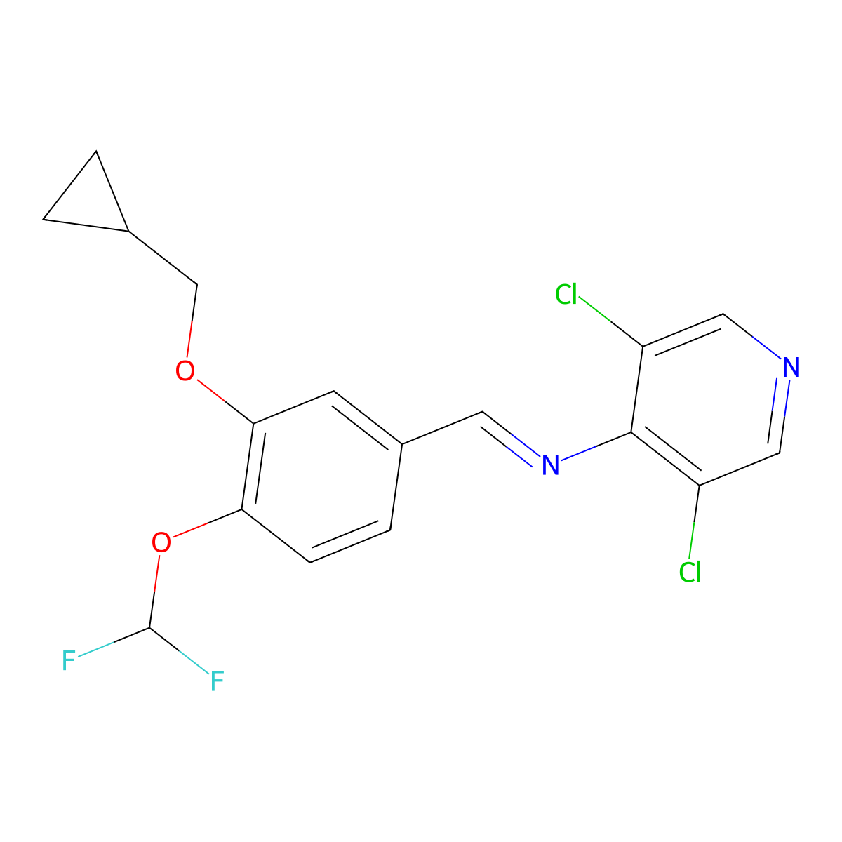 1-(3-(cyclopropylmethoxy)-4-(difluoromethoxy)phenyl)-N-(3,5-dichloropyridin-4-yl)methanimine molecular structure, CAS 1454574-39-0
