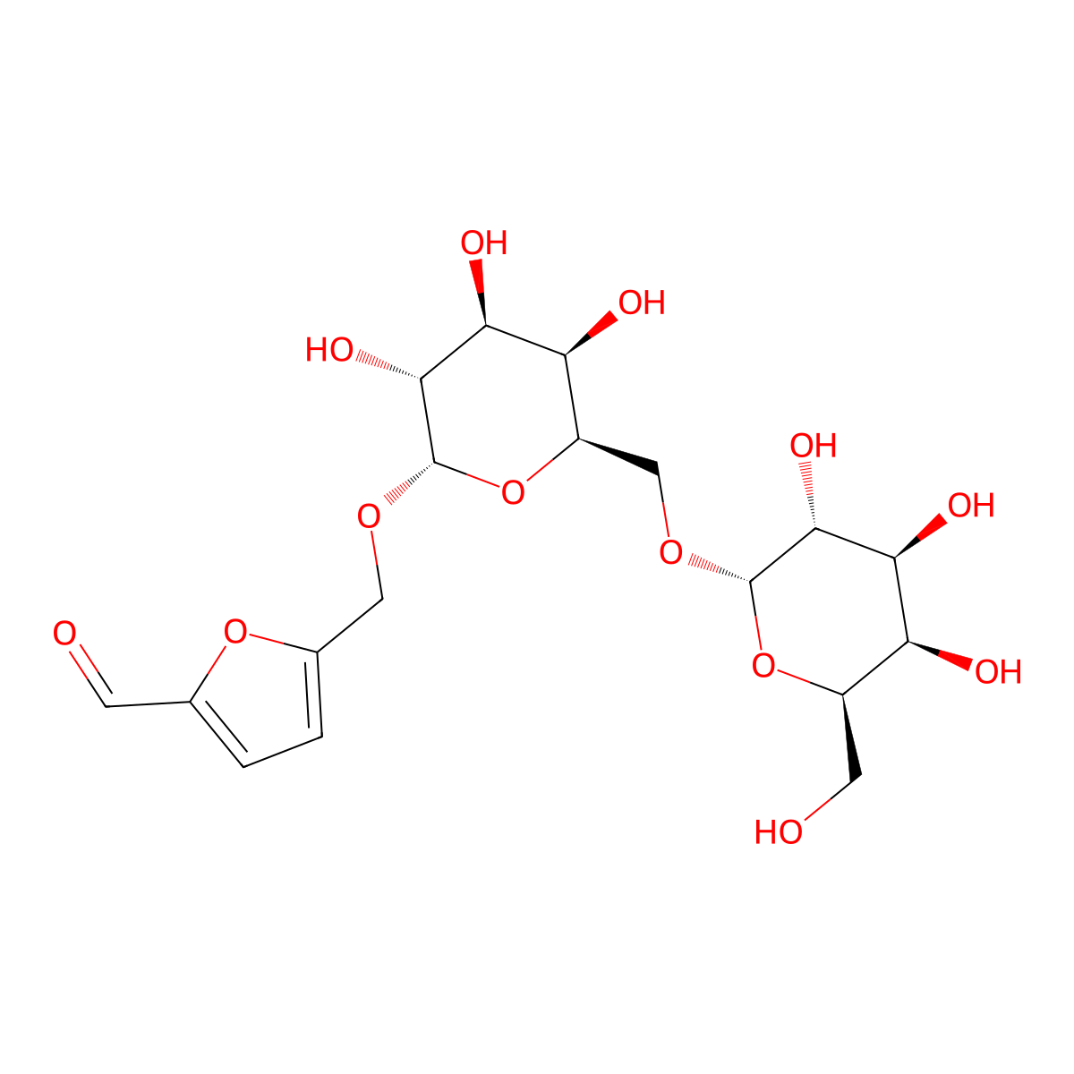 5-(alpha-D-galactopyranosyl-(1->6)-alpha-D-galactopyranosyloxymethyl)-2-furancarboxaldehyde molecular structure, CAS 1454574-91-4