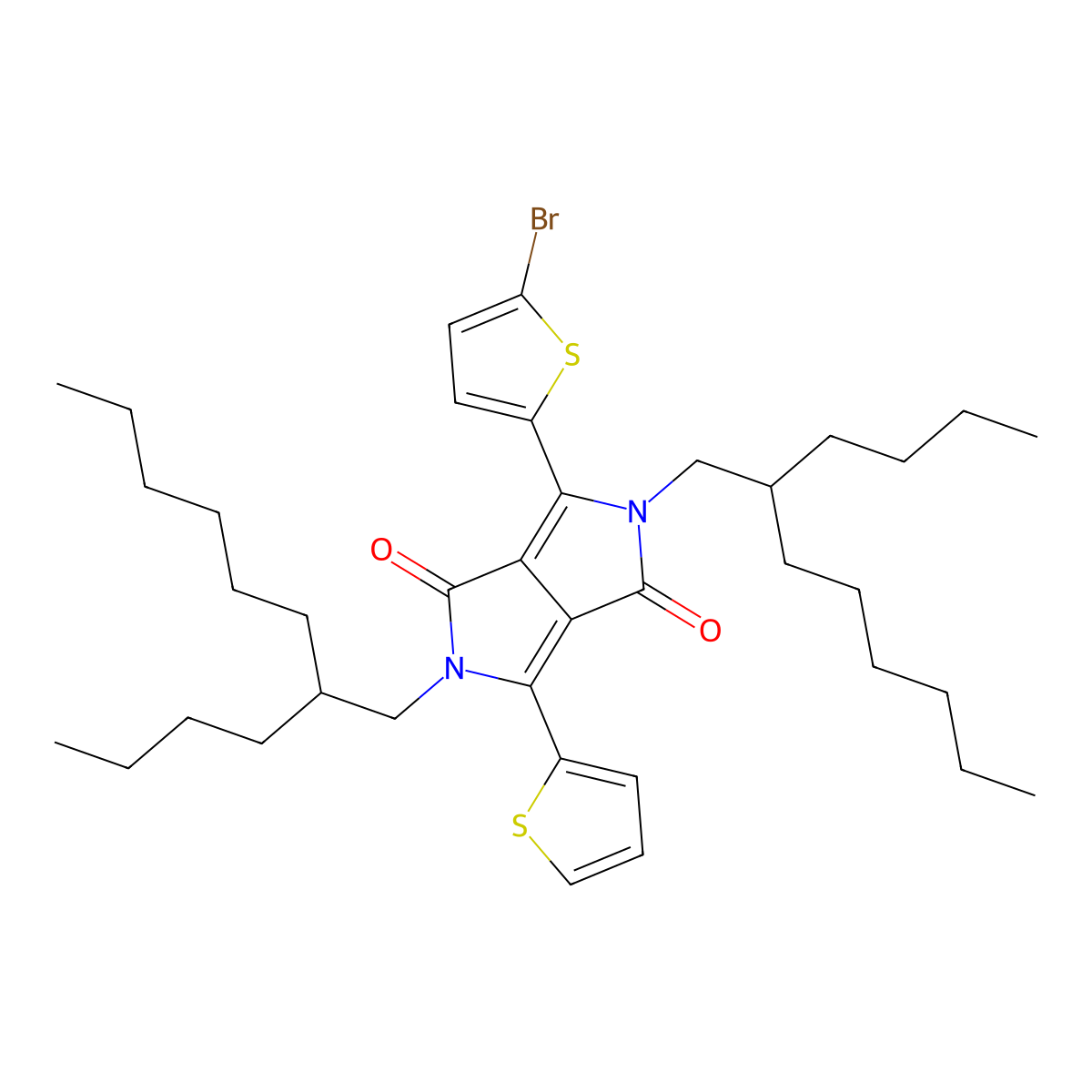 3-(5-Bromothiophen-2-yl)-2,5-bis(2-butyloctyl)-6-(thiophen-2-yl)-2,5-dihydropyrrolo[3,4-c]pyrrole-1,4-dione molecular structure, CAS 1454609-37-0