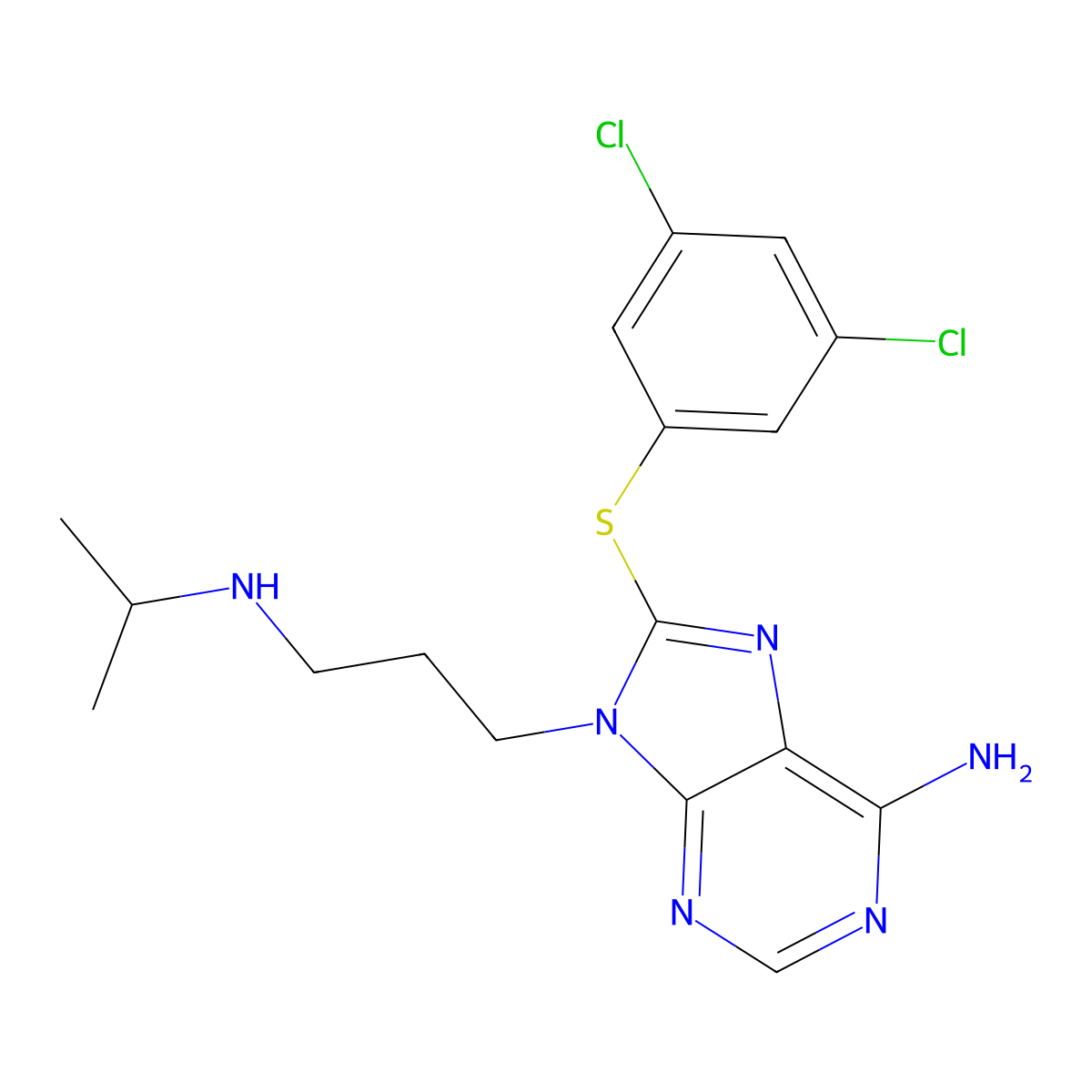 8-((3,5-dichlorophenyl)thio)-9-(3-(isopropylamino)propyl)-9H-purin-6-amine molecular structure, CAS 1454619-14-7