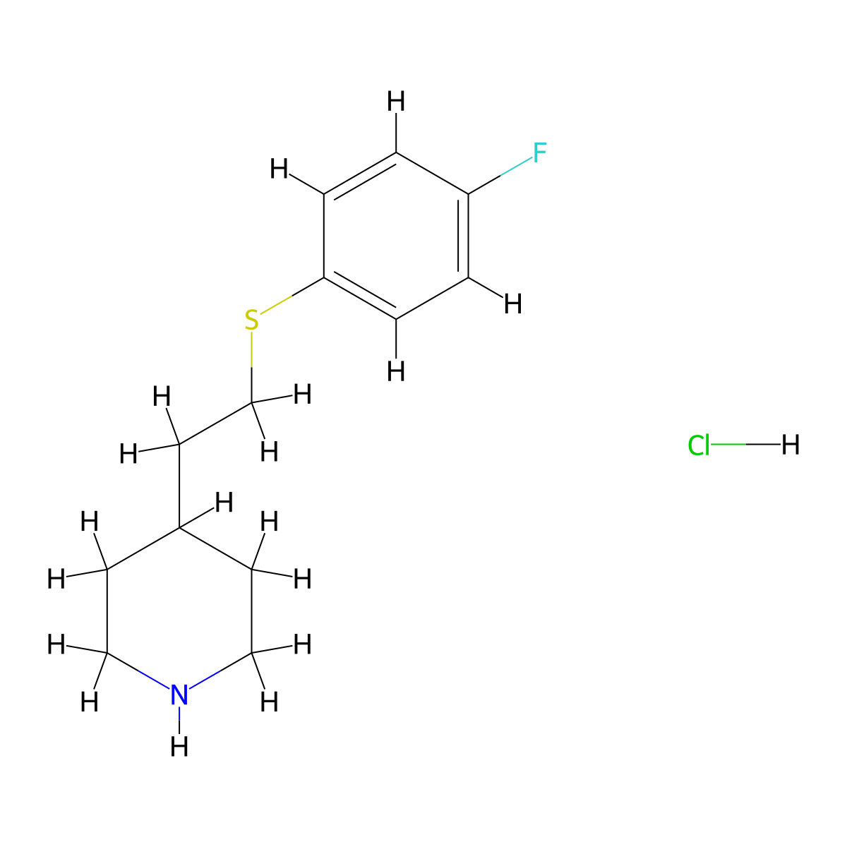 4-{2-[(4-Fluorophenyl)sulfanyl]ethyl}piperidine hydrochloride molecular structure, CAS 1454653-52-1