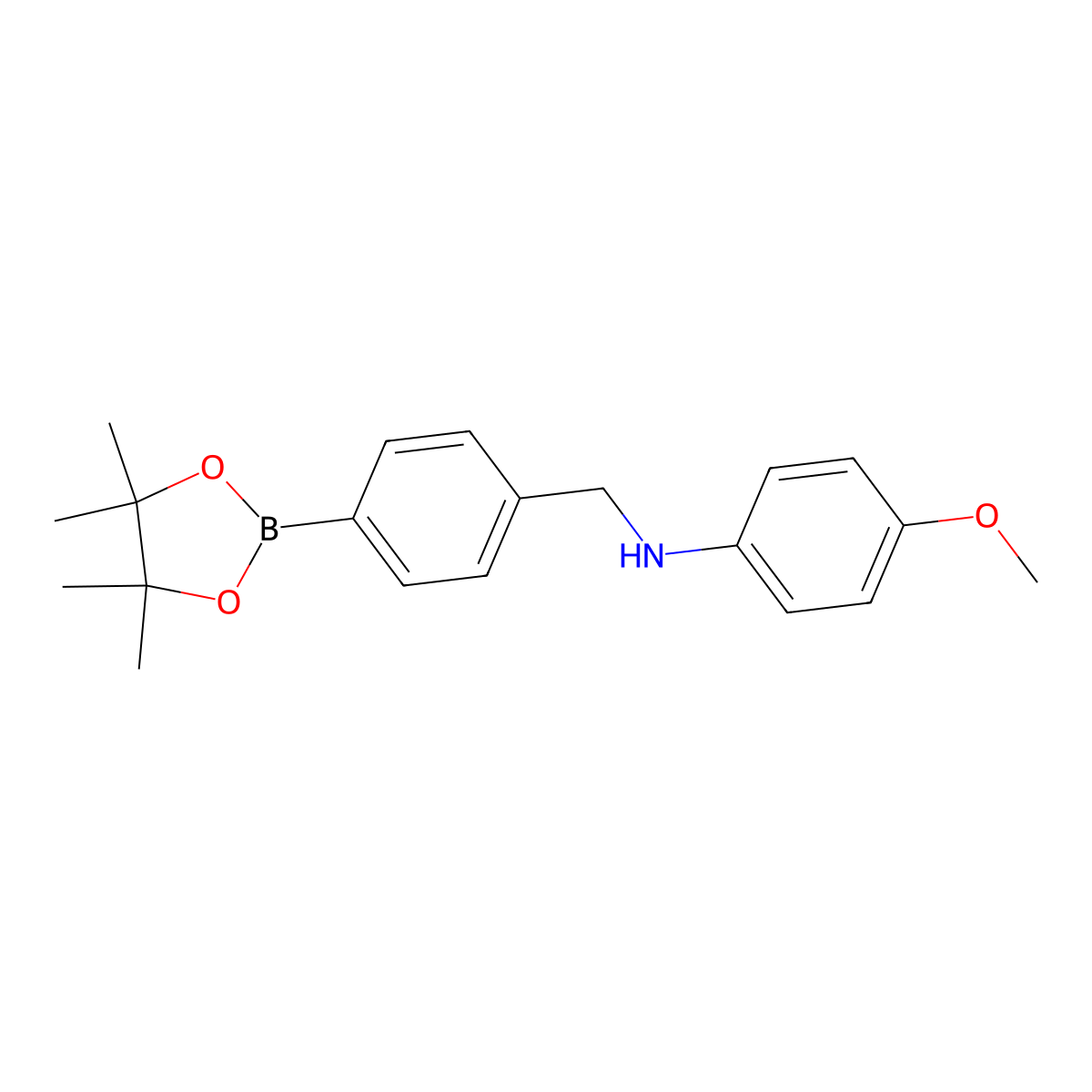 4-methoxy-N-(4-(4,4,5,5-tetramethyl-1,3,2-dioxaborolan-2-yl)benzyl)aniline molecular structure, CAS 1454653-60-1