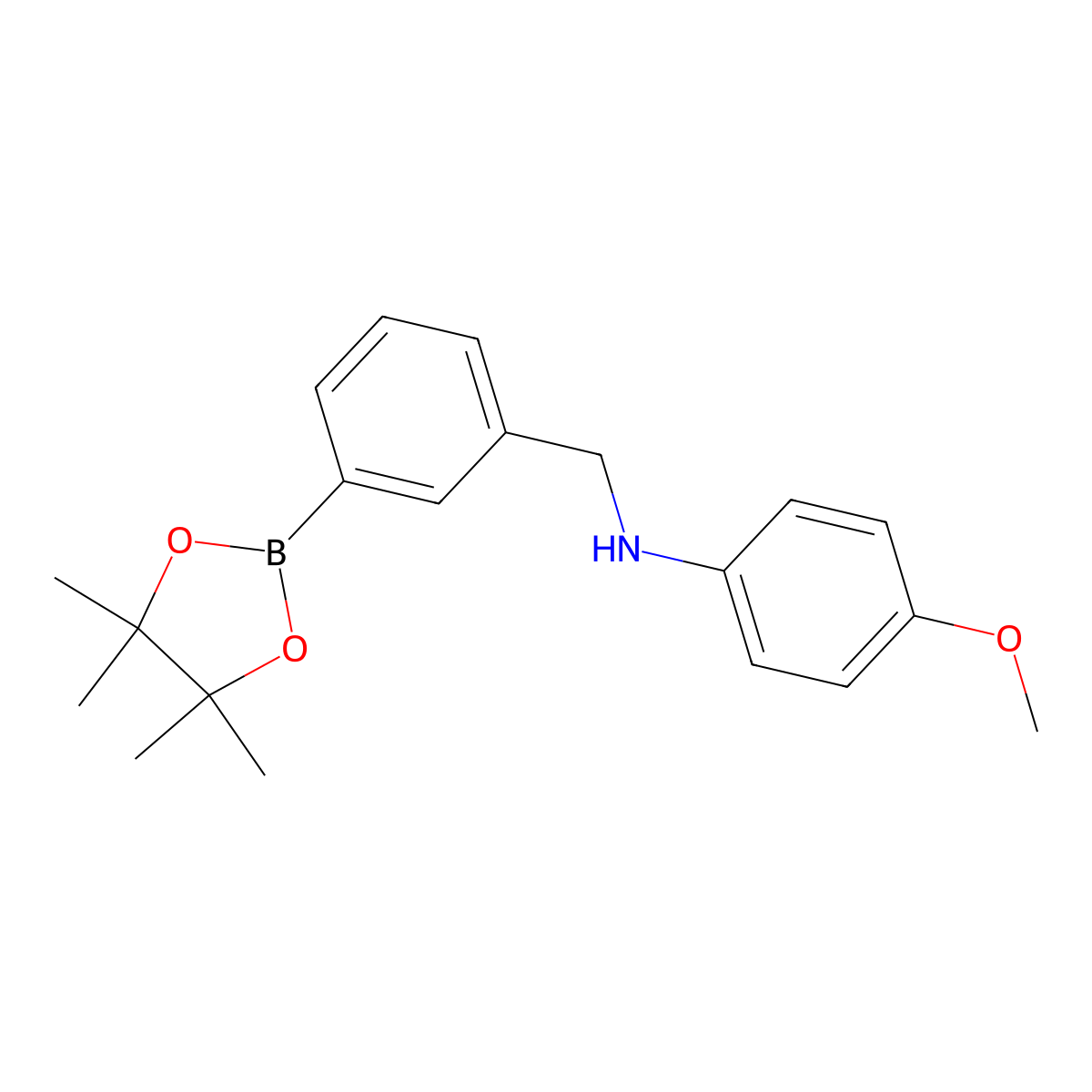 Benzenemethanamine, N-(4-methoxyphenyl)-3-(4,4,5,5-tetramethyl-1,3,2-dioxaborolan-2-yl)- molecular structure, CAS 1454653-66-7