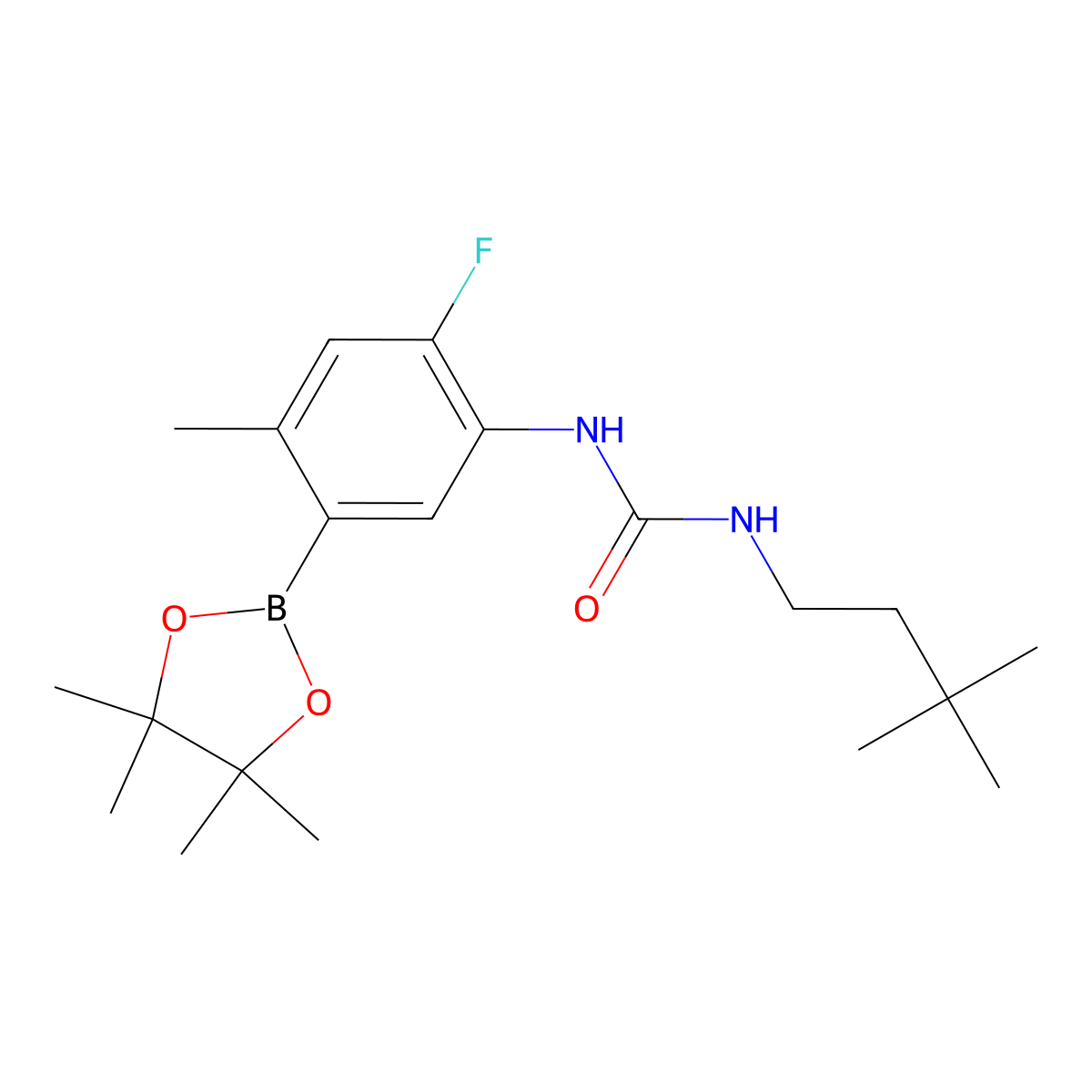 1-(3,3-Dimethylbutyl)-3-(2-fluoro-4-methyl-5-(4,4,5,5-tetramethyl-1,3,2-dioxaborolan-2-yl)phenyl)urea molecular structure, CAS 1454682-74-6