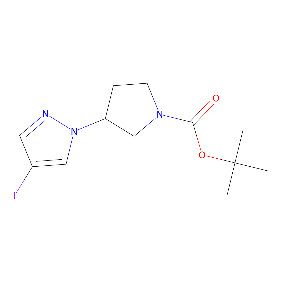 tert-Butyl (S)-3-(4-iodo-1H-pyrazol-1-yl)pyrrolidine-1-carboxylate molecular structure, CAS 1454687-19-4