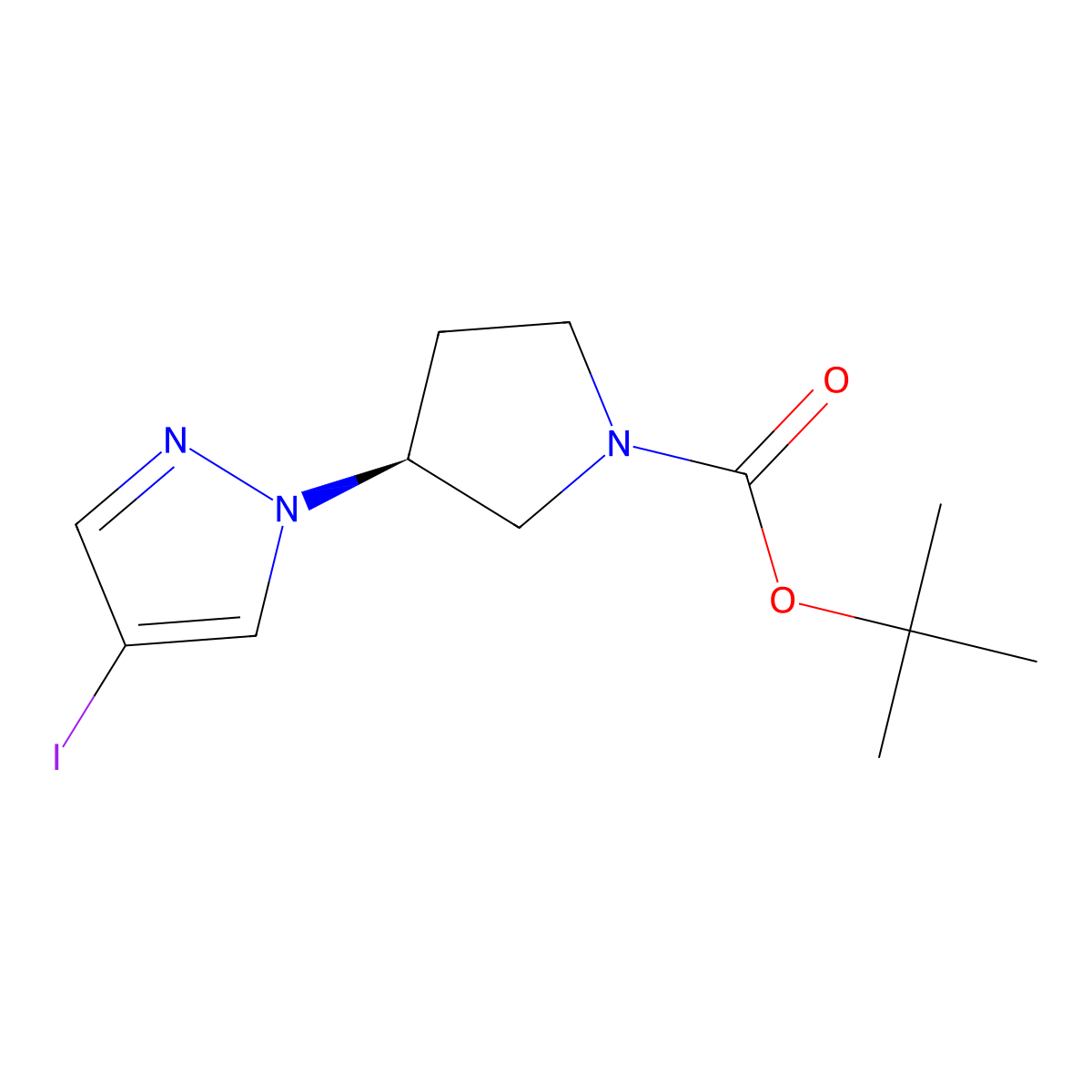 tert-Butyl (S)-3-(4-iodo-1H-pyrazol-1-yl)pyrrolidine-1-carboxylate molecular structure, CAS 1454687-19-4