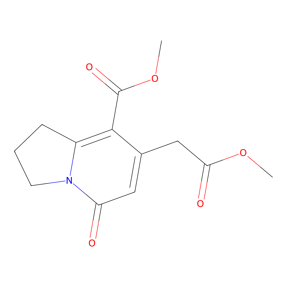 Methyl 7-(2-methoxy-2-oxoethyl)-5-oxo-1,2,3,5-tetrahydro-8-indolizinecarboxylate molecular structure, CAS 145474-06-2