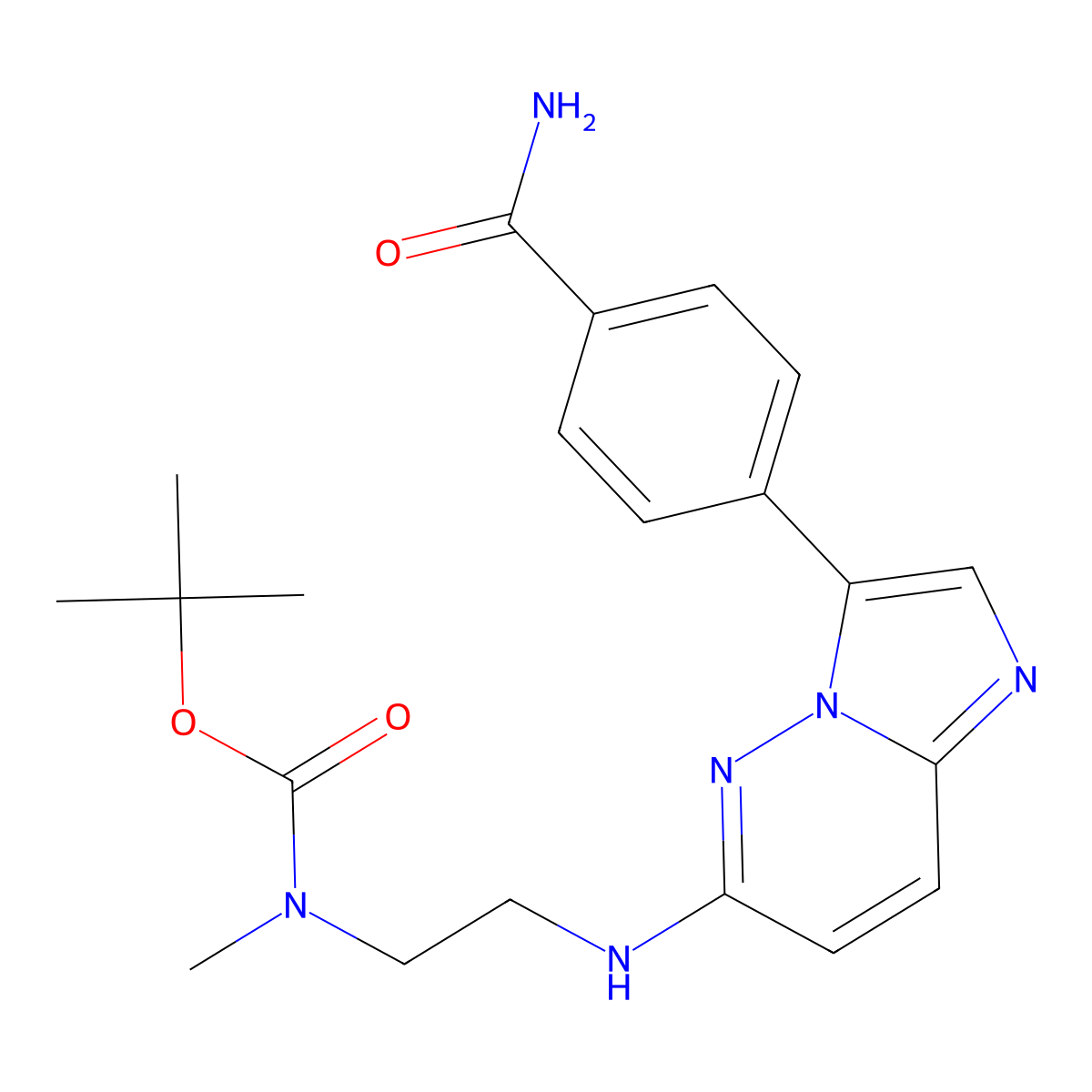 tert-Butyl(2-((3-(4-carbamoylphenyl)imidazo[1,2-b]pyridazin-6-yl)amino)ethyl)(methyl)carbamate molecular structure, CAS 1454808-95-7