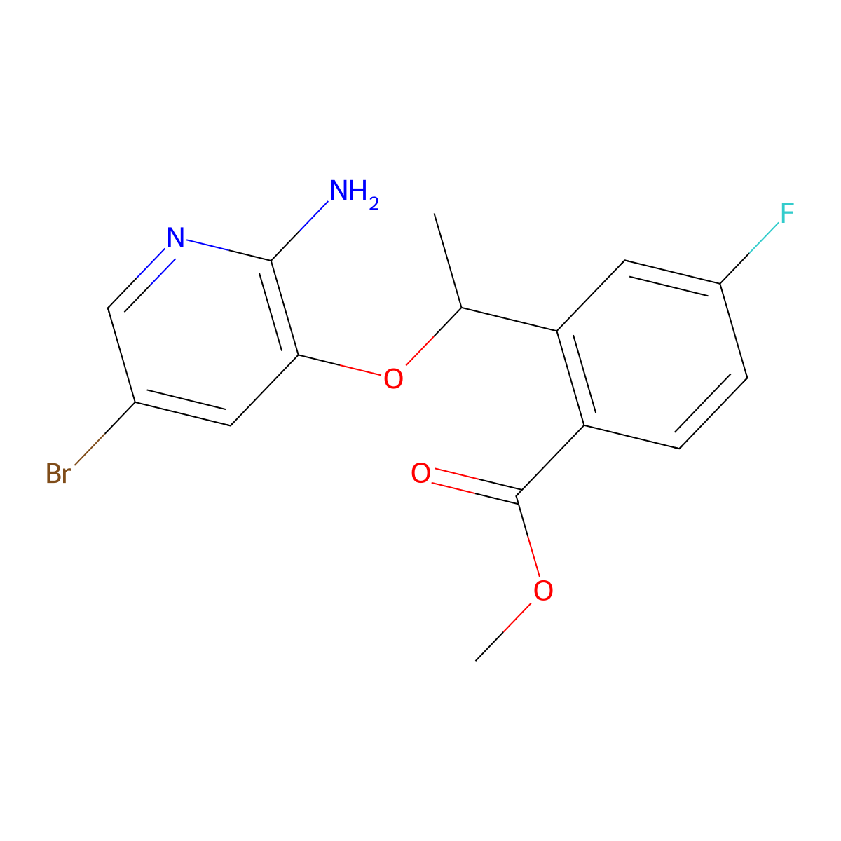 Benzoic acid, 2-((1R)-1-((2-amino-5-bromo-3-pyridinyl)oxy)ethyl)-4-fluoro-, methyl ester molecular structure, CAS 1454848-00-0