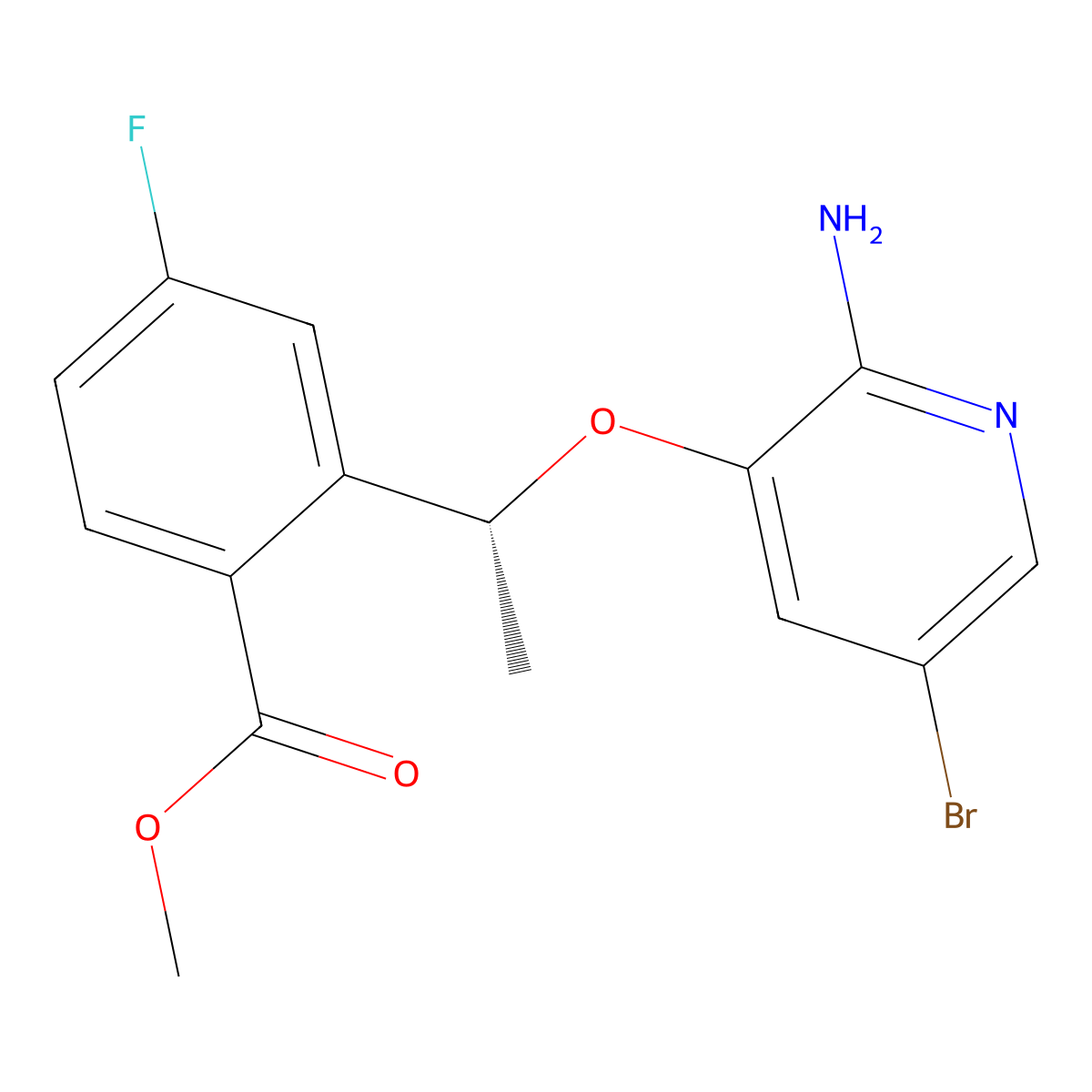 Benzoic acid, 2-((1R)-1-((2-amino-5-bromo-3-pyridinyl)oxy)ethyl)-4-fluoro-, methyl ester molecular structure, CAS 1454848-00-0