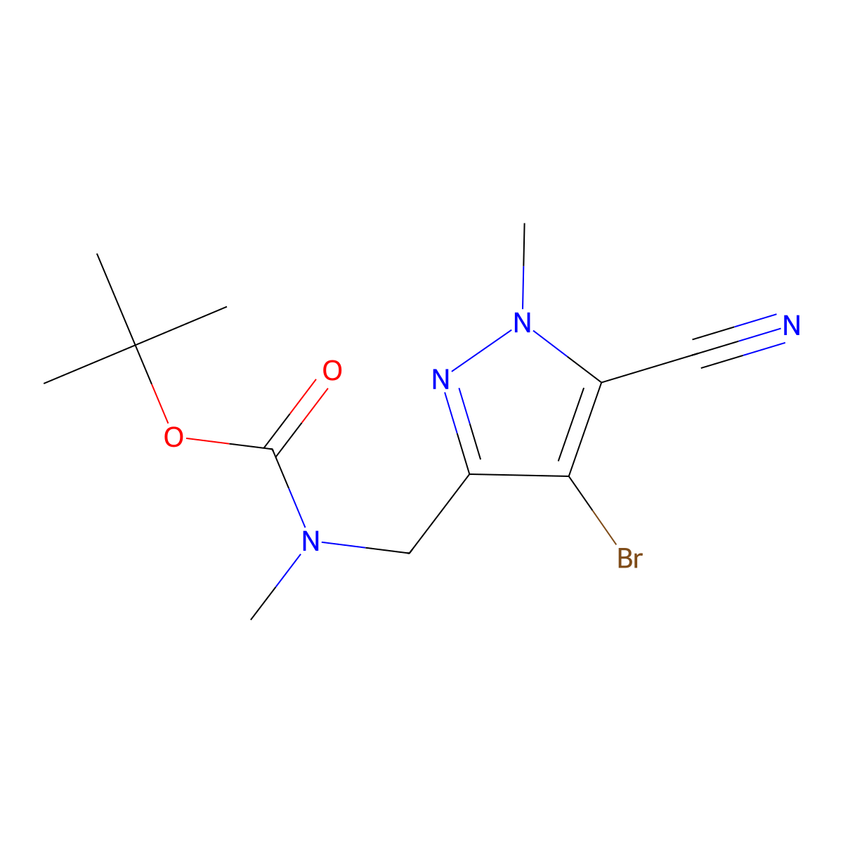 tert-butyl N-[(4-bromo-5-cyano-1-methyl-1H-pyrazol-3-yl)methyl]-N-methylcarbamate molecular structure, CAS 1454848-24-8