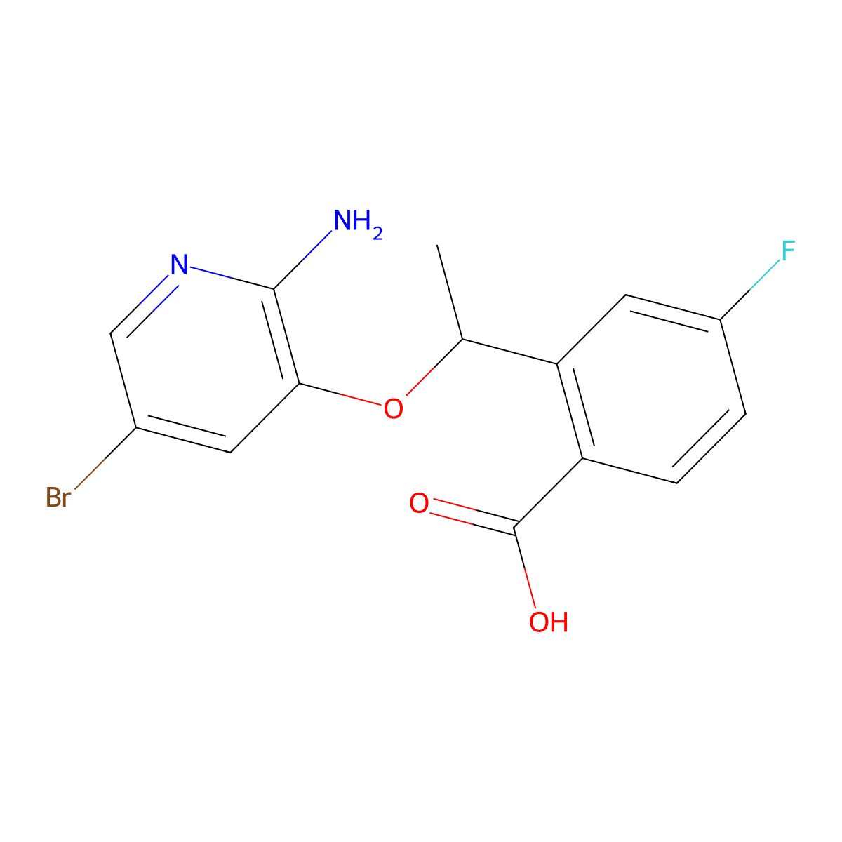 2-((1R)-1-((2-amino-5-bromo-3-pyridinyl)oxy)ethyl)-4-fluoro-benzoic acid molecular structure, CAS 1454849-17-2