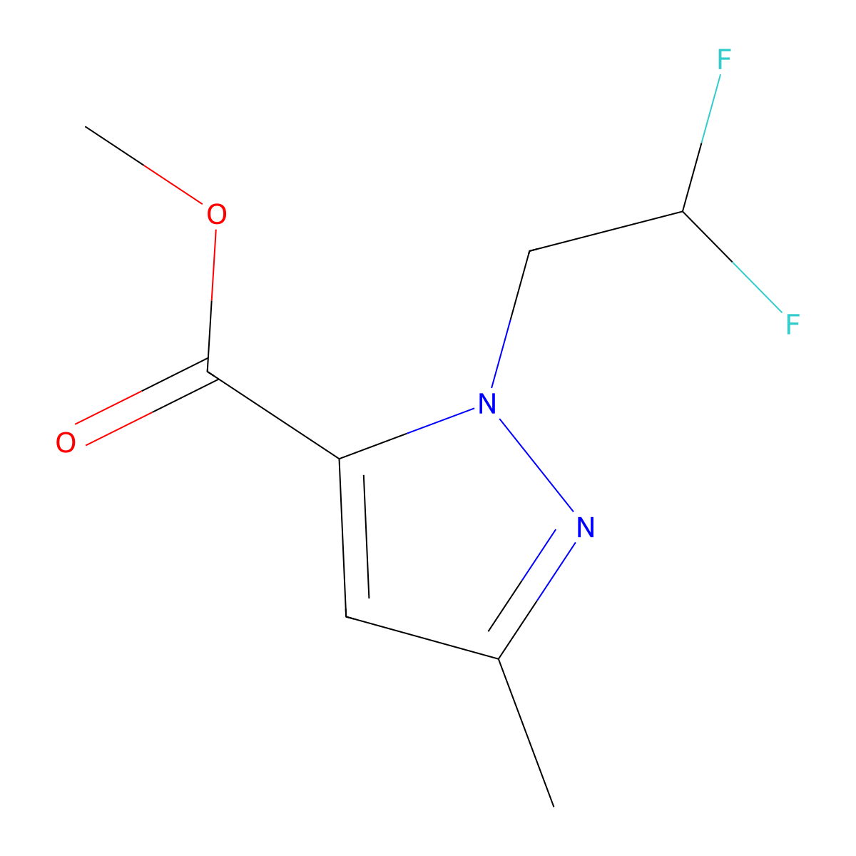 methyl 1-(2,2-difluoroethyl)-3-methyl-1H-pyrazole-5-carboxylate molecular structure, CAS 1454849-27-4