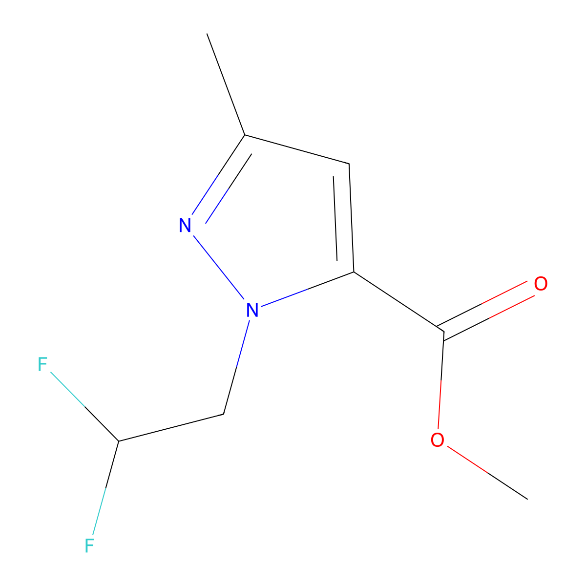 methyl 1-(2,2-difluoroethyl)-3-methyl-1H-pyrazole-5-carboxylate molecular structure, CAS 1454849-27-4