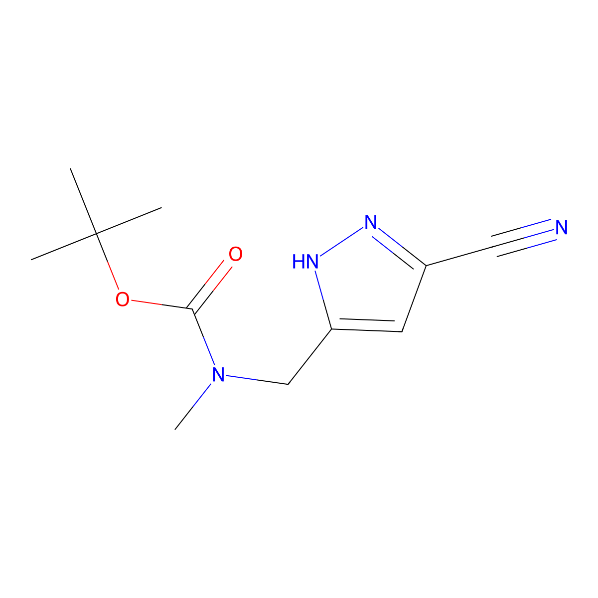 tert-butyl (5-cyano-1H-pyrazol-3-yl)methyl(methyl)carbamate molecular structure, CAS 1454849-40-1