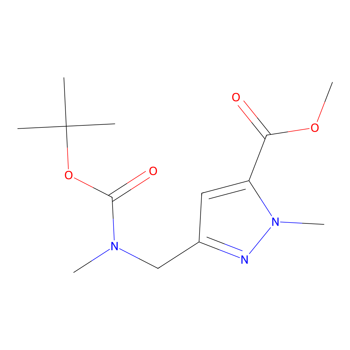 5-[(tert-Butoxycarbonyl-methyl-amino)-methyl]-2-methyl-2H-pyrazole-3-carboxylic acid methyl ester molecular structure, CAS 1454849-96-7