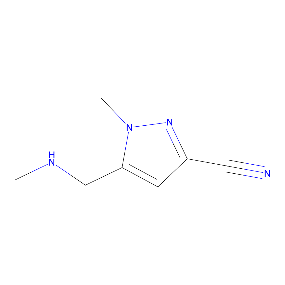 1-methyl-5-[(methylamino)methyl]-1H-pyrazole-3-carbonitrile molecular structure, CAS 1454849-99-0