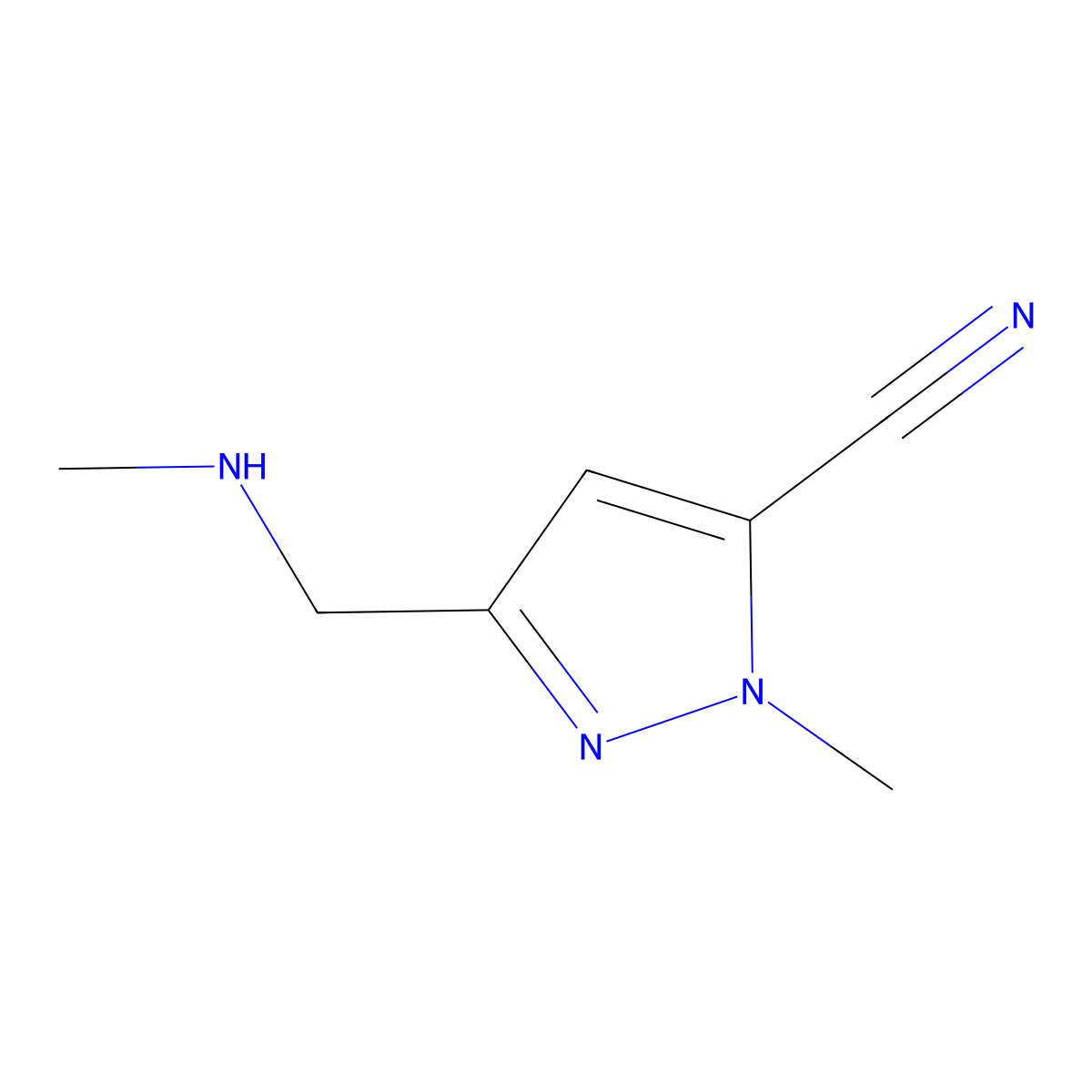 2-Methyl-5-(methylaminomethyl)pyrazole-3-carbonitrile molecular structure, CAS 1454852-76-6