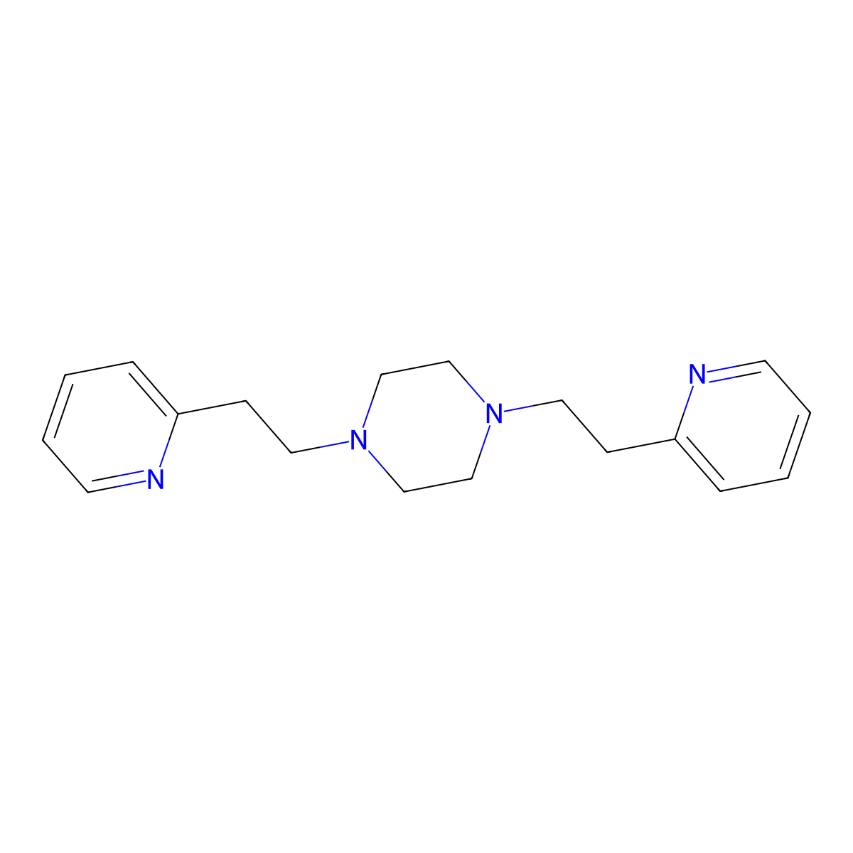1,4-Bis(2-(2-pyridinyl)ethyl)piperazine molecular structure, CAS 14549-75-8
