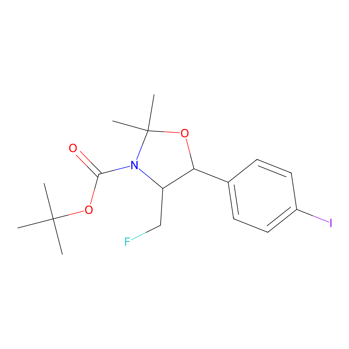 (4S,5R)-Tert-butyl 4-(fluoromethyl)-5-(4-iodophenyl)-2,2-dimethyloxazolidine-3-carboxylate molecular structure, CAS 1454906-58-1