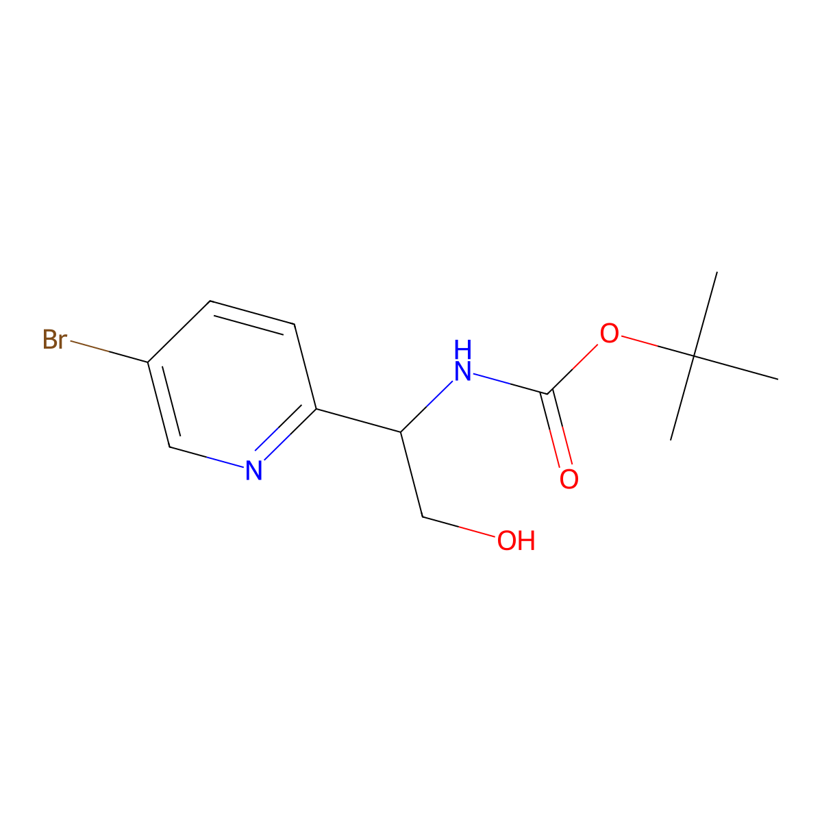 (S)-tert-butyl 1-(5-bromopyridin-2-yl)-2-hydroxyethylcarbamate molecular structure, CAS 1454908-31-6