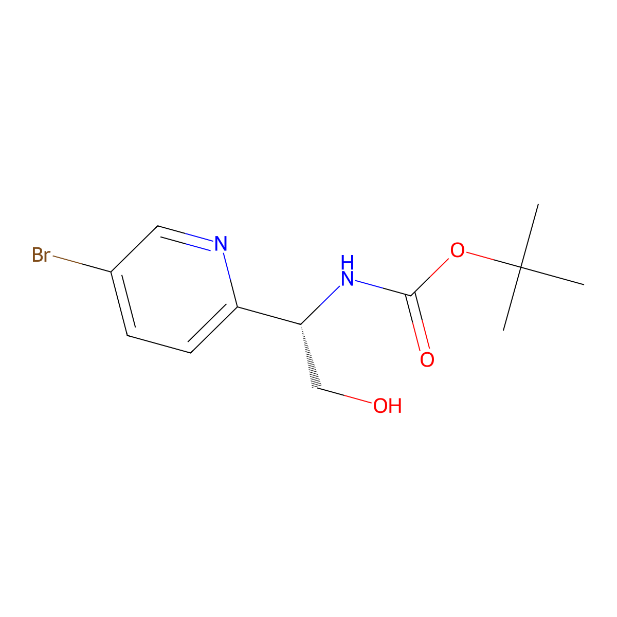 (S)-tert-butyl 1-(5-bromopyridin-2-yl)-2-hydroxyethylcarbamate molecular structure, CAS 1454908-31-6