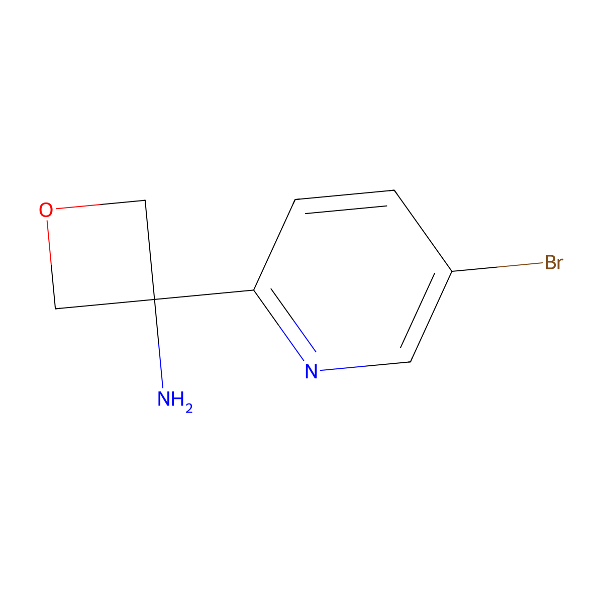 3-(5-Bromopyridin-2-yl)oxetan-3-amine molecular structure, CAS 1455010-30-6