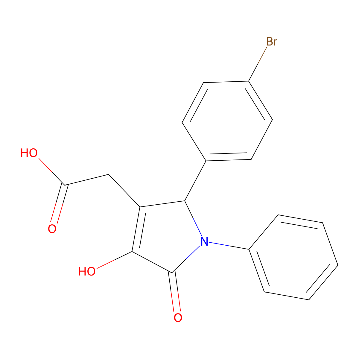 1H-Pyrrole-3-acetic acid, 2,5-dihydro-2-(4-bromophenyl)-4-hydroxy-5-oxo-1-phenyl- molecular structure, CAS 145510-85-6