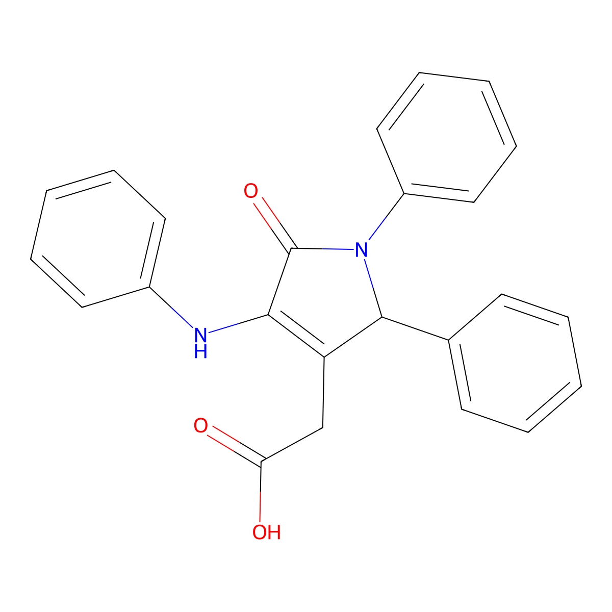(4-Anilino-5-oxo-1,2-diphenyl-2,5-dihydro-1H-pyrrol-3-yl)acetic acid molecular structure, CAS 145510-86-7
