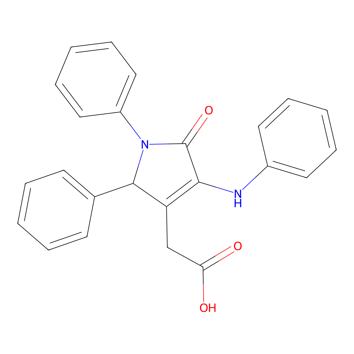 (4-Anilino-5-oxo-1,2-diphenyl-2,5-dihydro-1H-pyrrol-3-yl)acetic acid molecular structure, CAS 145510-86-7