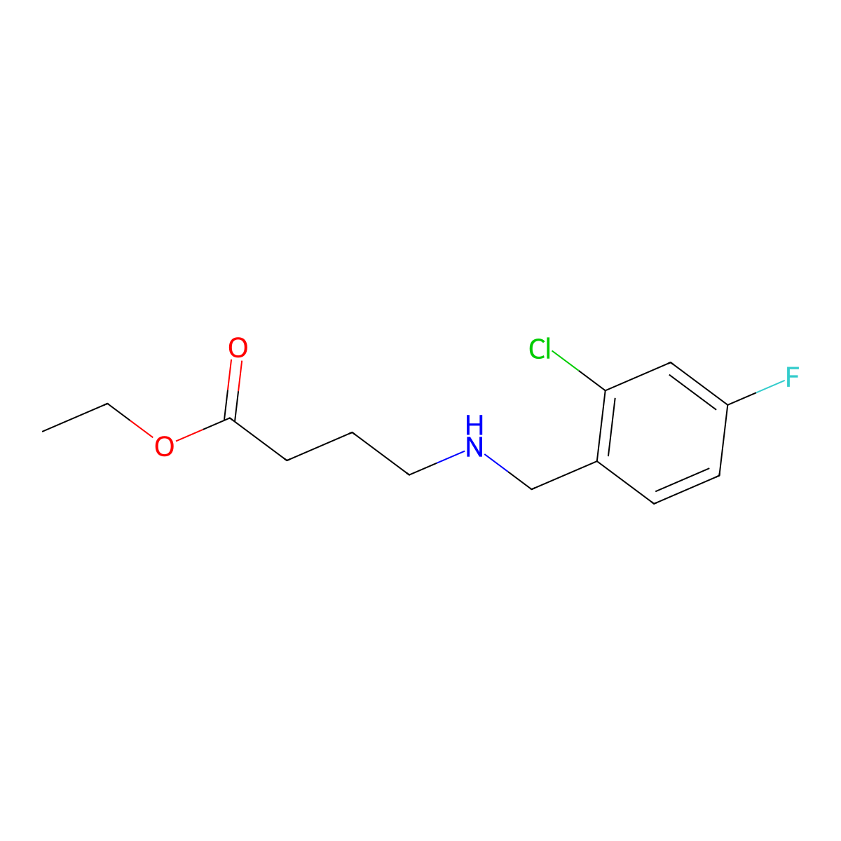Ethyl 4-{[(2-chloro-4-fluorophenyl)methyl]amino}butanoate molecular structure, CAS 1455182-60-1