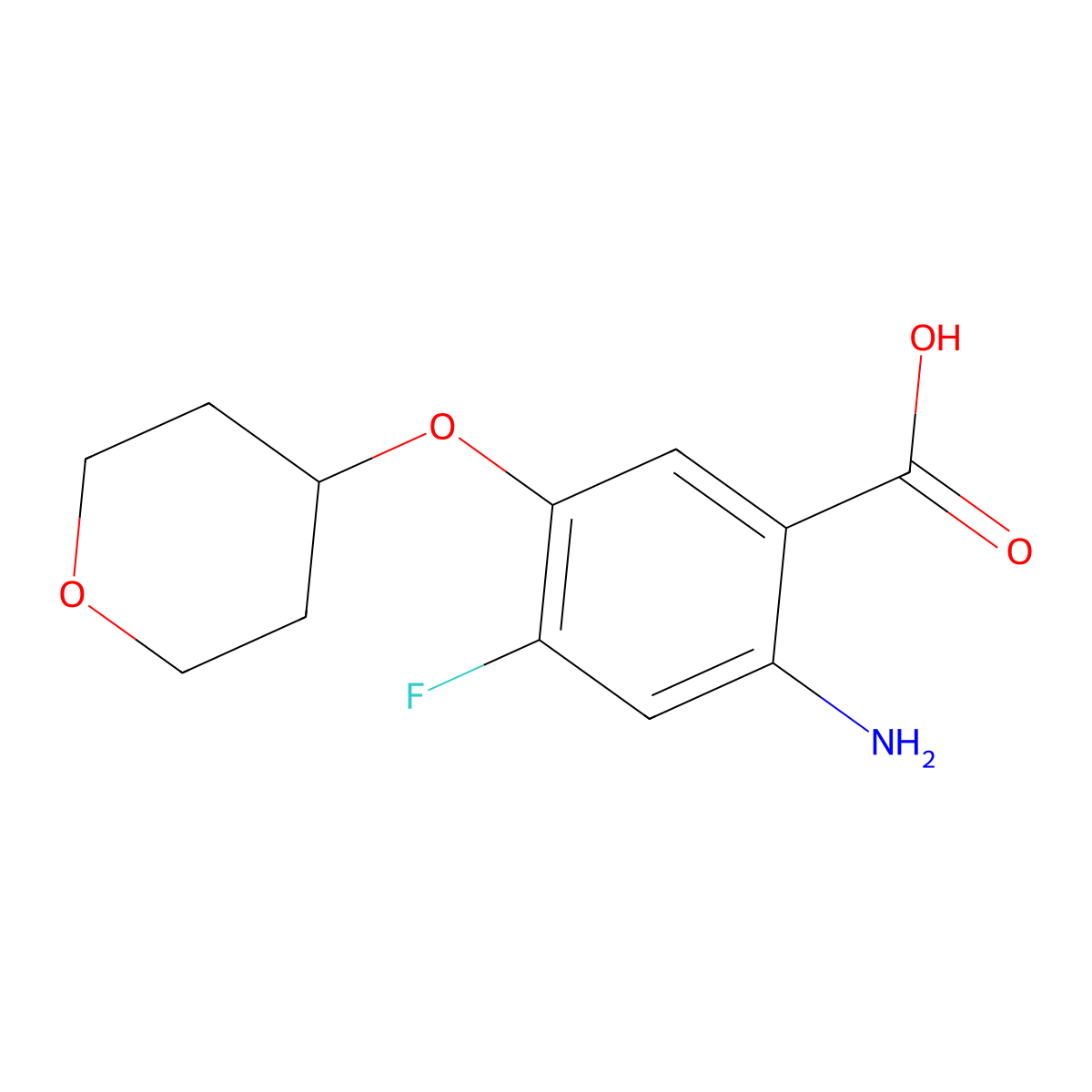 2-Amino-4-fluoro-5-(oxan-4-yloxy)benzoic acid molecular structure, CAS 1455188-44-9