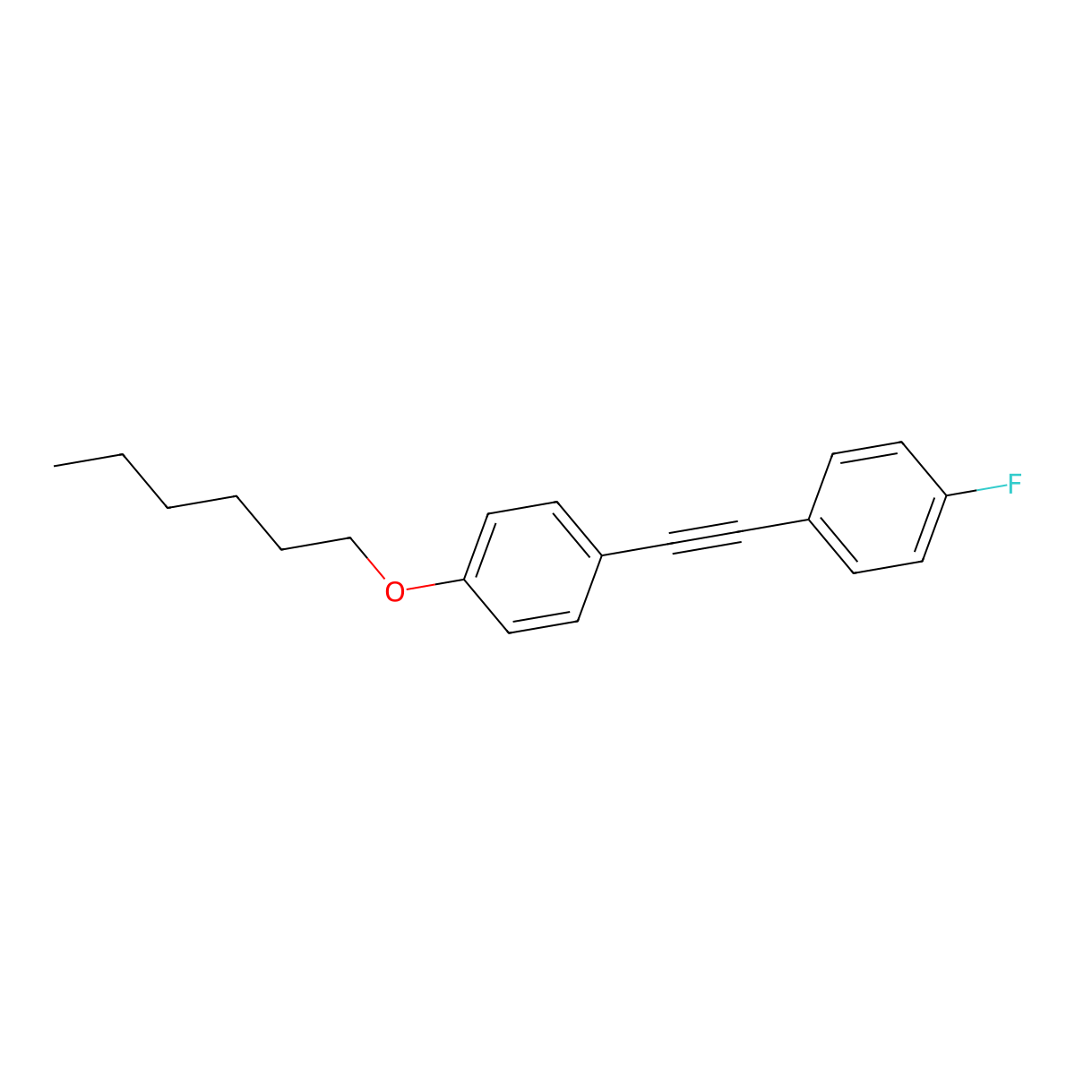 Benzene, 1-fluoro-4-[[4-(hexyloxy)phenyl]ethynyl]- molecular structure, CAS 145532-21-4