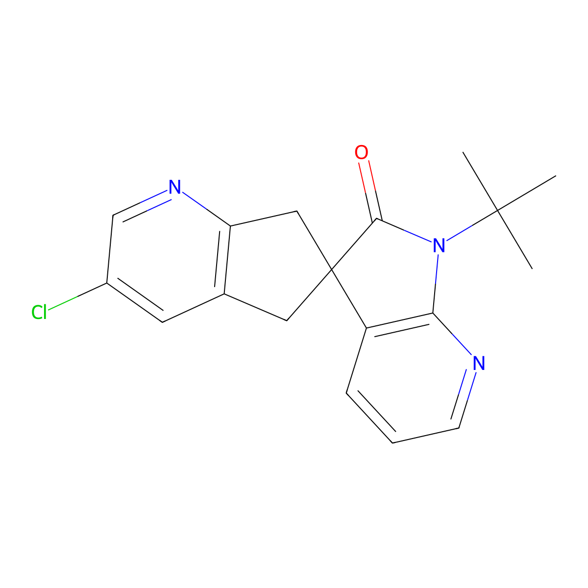 (6S)-1'-tert-butyl-3-chlorospiro[5,7-dihydrocyclopenta[b]pyridine-6,3'-pyrrolo[2,3-b]pyridine]-2'-one molecular structure, CAS 1455358-14-1