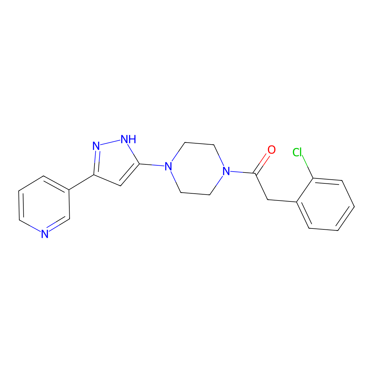 2-(2-chlorophenyl)-1-{4-[3-(3-pyridyl)-1H-pyrazol-5-yl]piperazino}-1-ethanone molecular structure, CAS 1455461-64-9