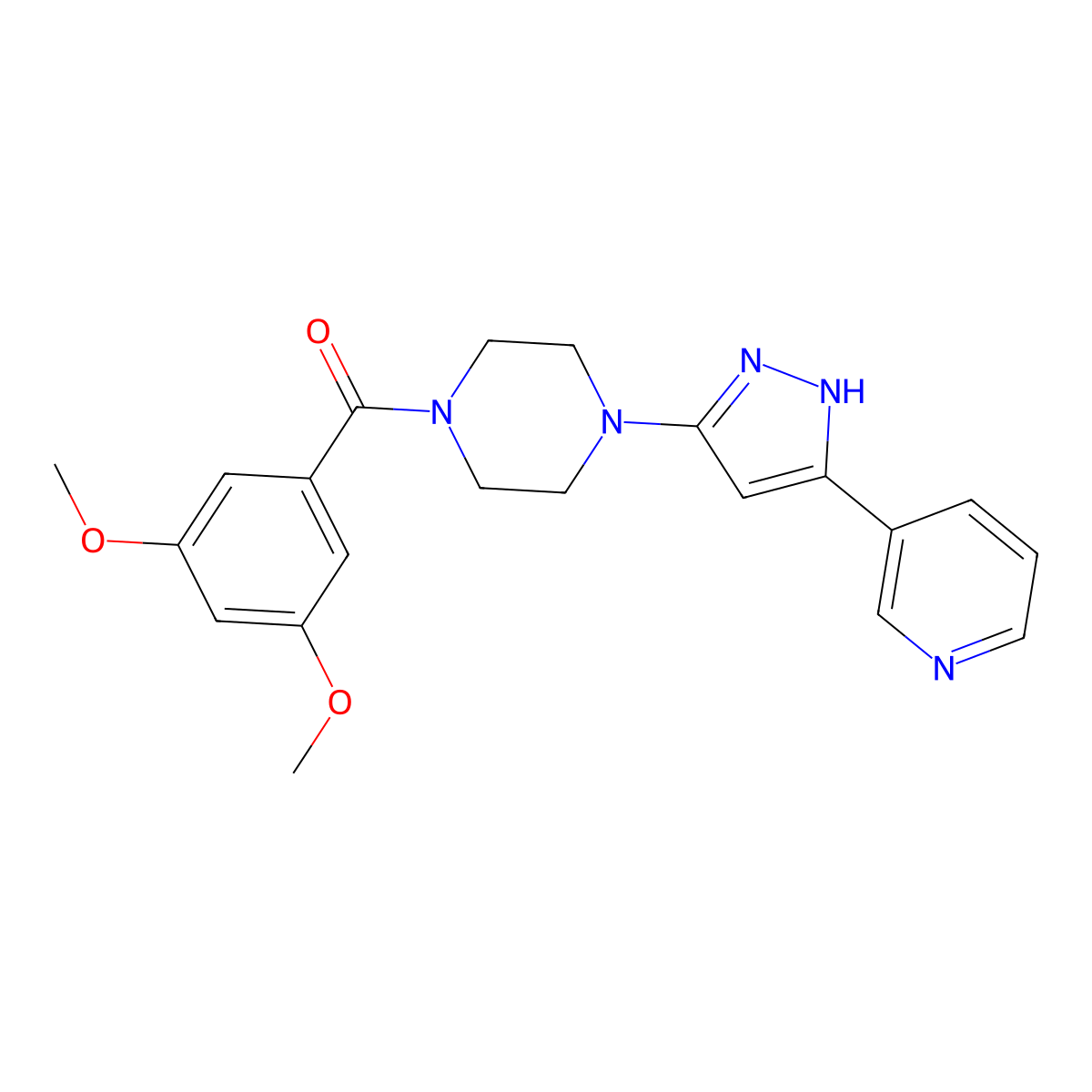 (3,5-dimethoxyphenyl)(4-(3-(pyridin-3-yl)-1H-pyrazol-5-yl)piperazin-1-yl)methanone molecular structure, CAS 1455461-65-0