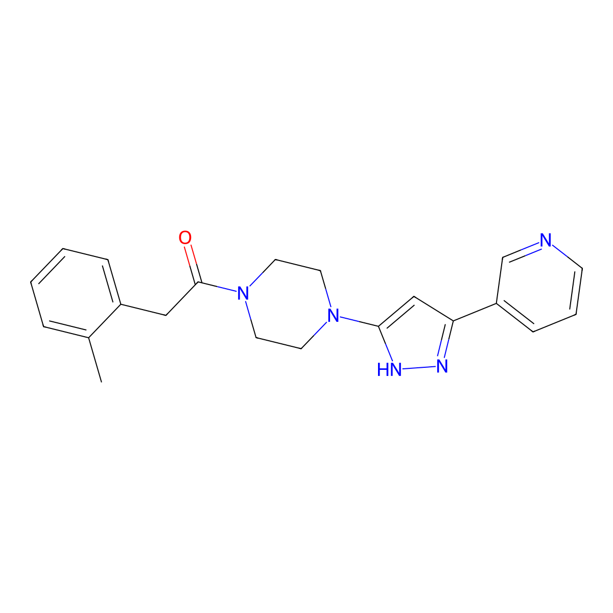 1-(4-(3-(pyridin-3-yl)-1H-pyrazol-5-yl)piperazin-1-yl)-2-(o-tolyl)ethanone molecular structure, CAS 1455461-66-1