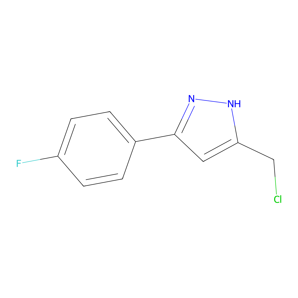 5-(chloromethyl)-3-(4-fluorophenyl)-1H-pyrazole molecular structure, CAS 1455462-26-6