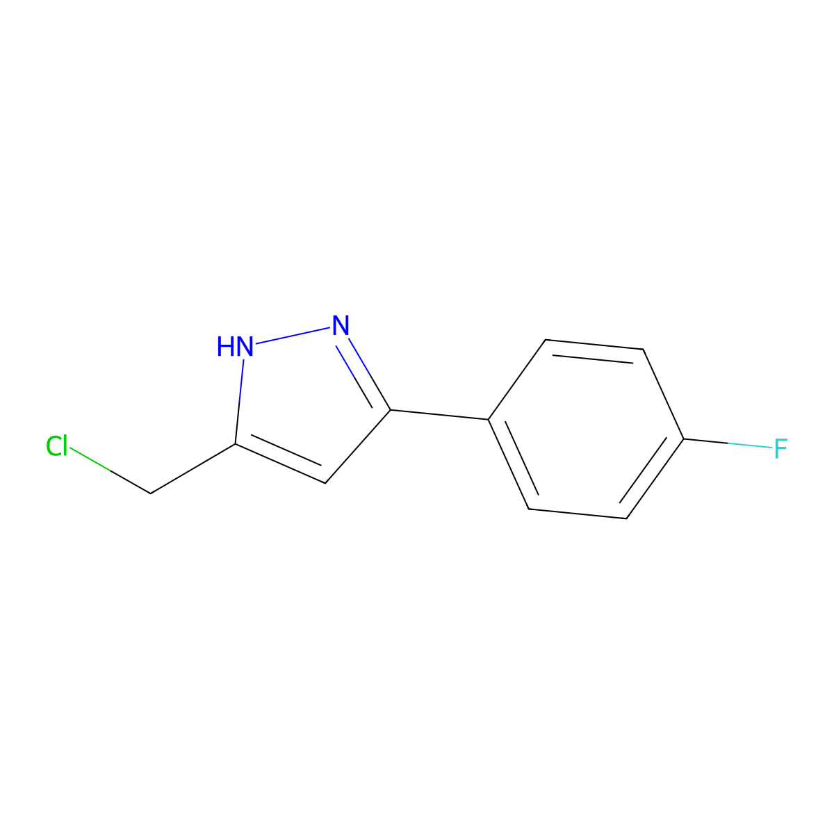 5-(chloromethyl)-3-(4-fluorophenyl)-1H-pyrazole molecular structure, CAS 1455462-26-6