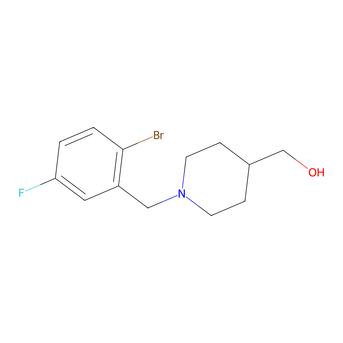 (1-(2-Bromo-5-fluorobenzyl)piperidin-4-yl)methanol molecular structure, CAS 1455671-50-7