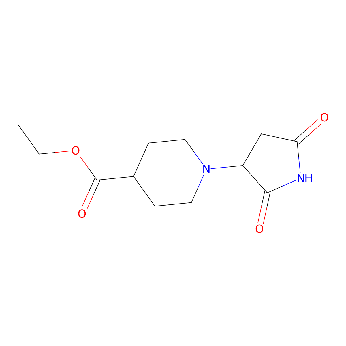 Ethyl 1-(2,5-dioxopyrrolidin-3-yl)piperidine-4-carboxylate molecular structure, CAS 1455853-00-5