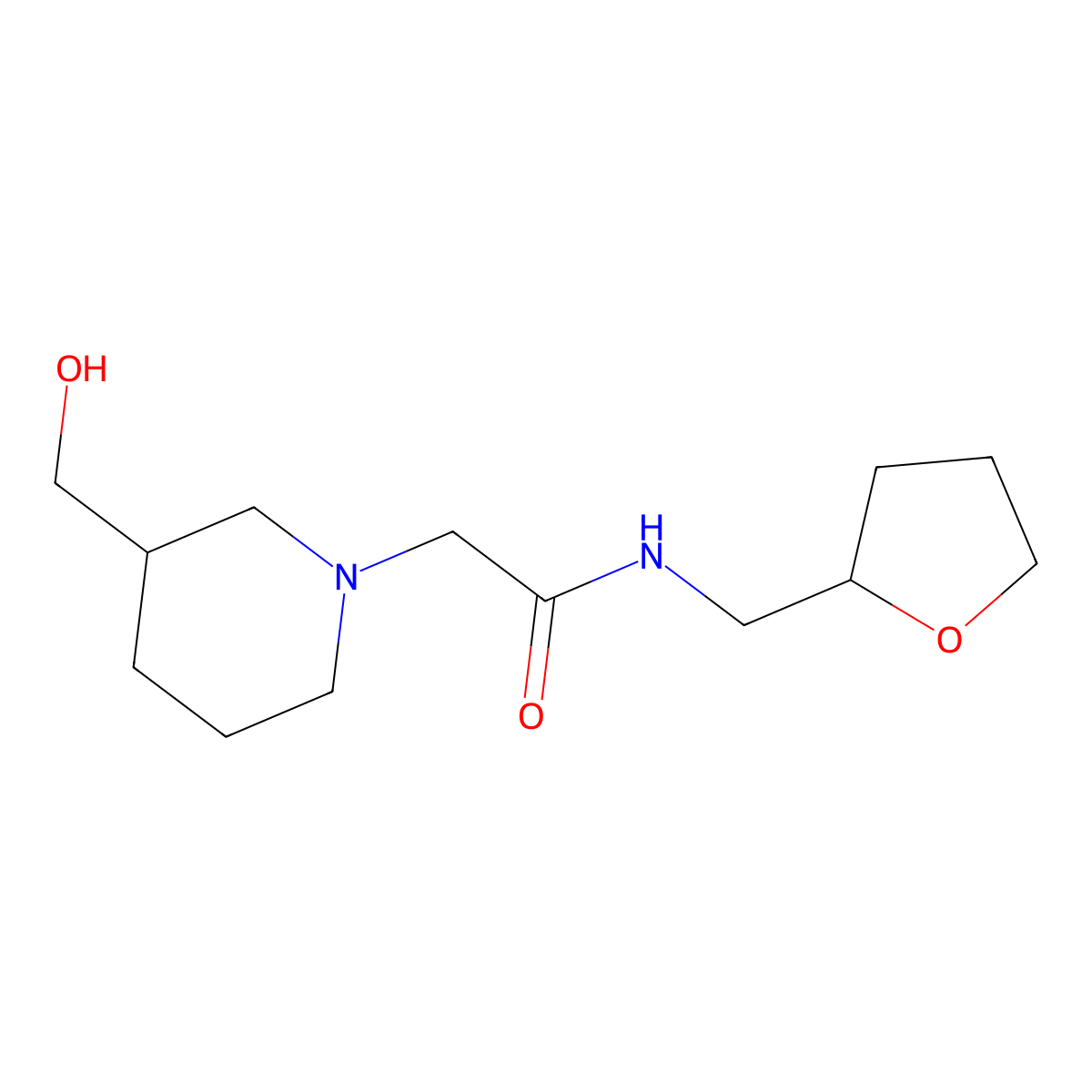 2-[3-(hydroxymethyl)piperidin-1-yl]-N-[(oxolan-2-yl)methyl]acetamide molecular structure, CAS 1455892-28-0