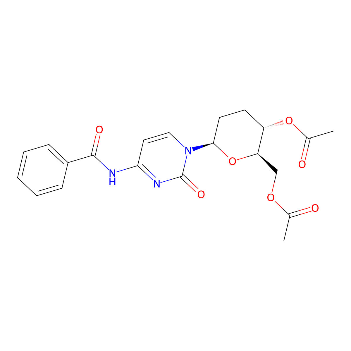 ((2R,3S,6R)-3-acetoxy-6-(4-benzamido-2-oxopyrimidin-1(2H)-yl)tetrahydro-2H-pyran-2-yl)methyl acetate molecular structure, CAS 145593-78-8